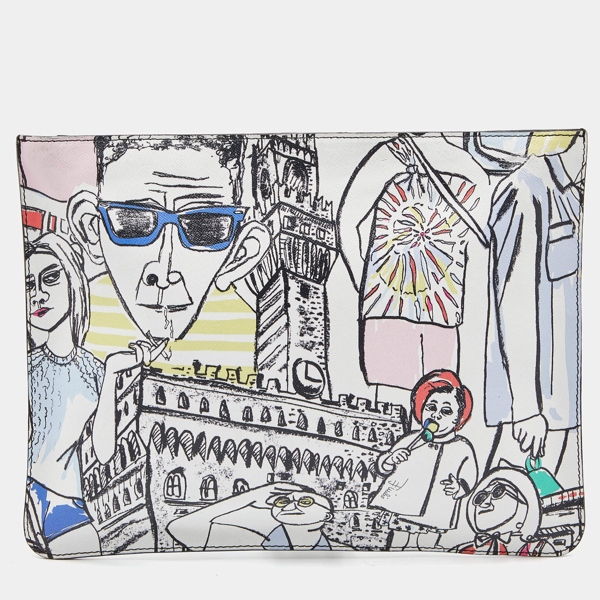 Emilio Pucci Multicolor Printed Leather Slim Pouch