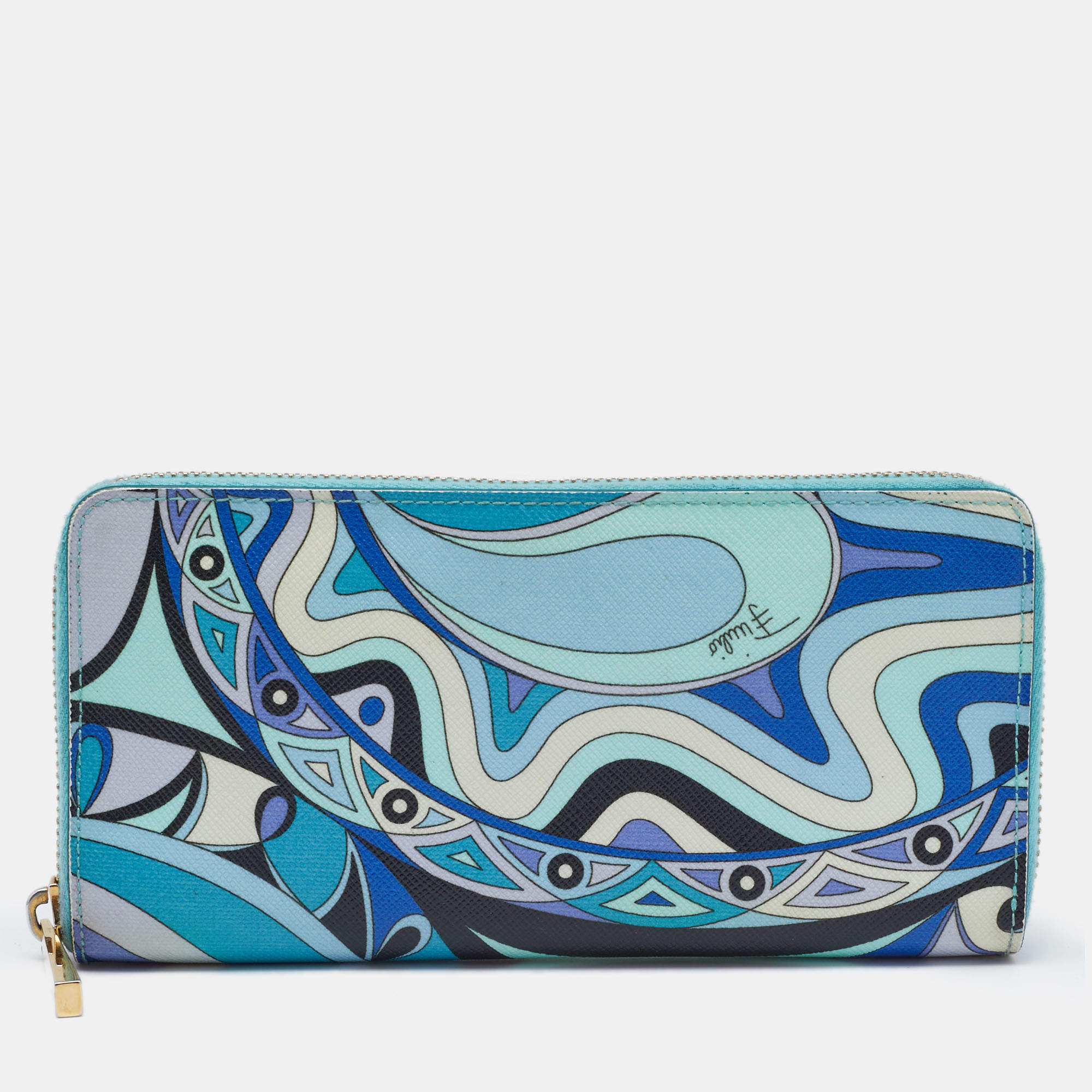 Emilio Pucci Multicolor Printed Coated Canvas Zip Around Wallet