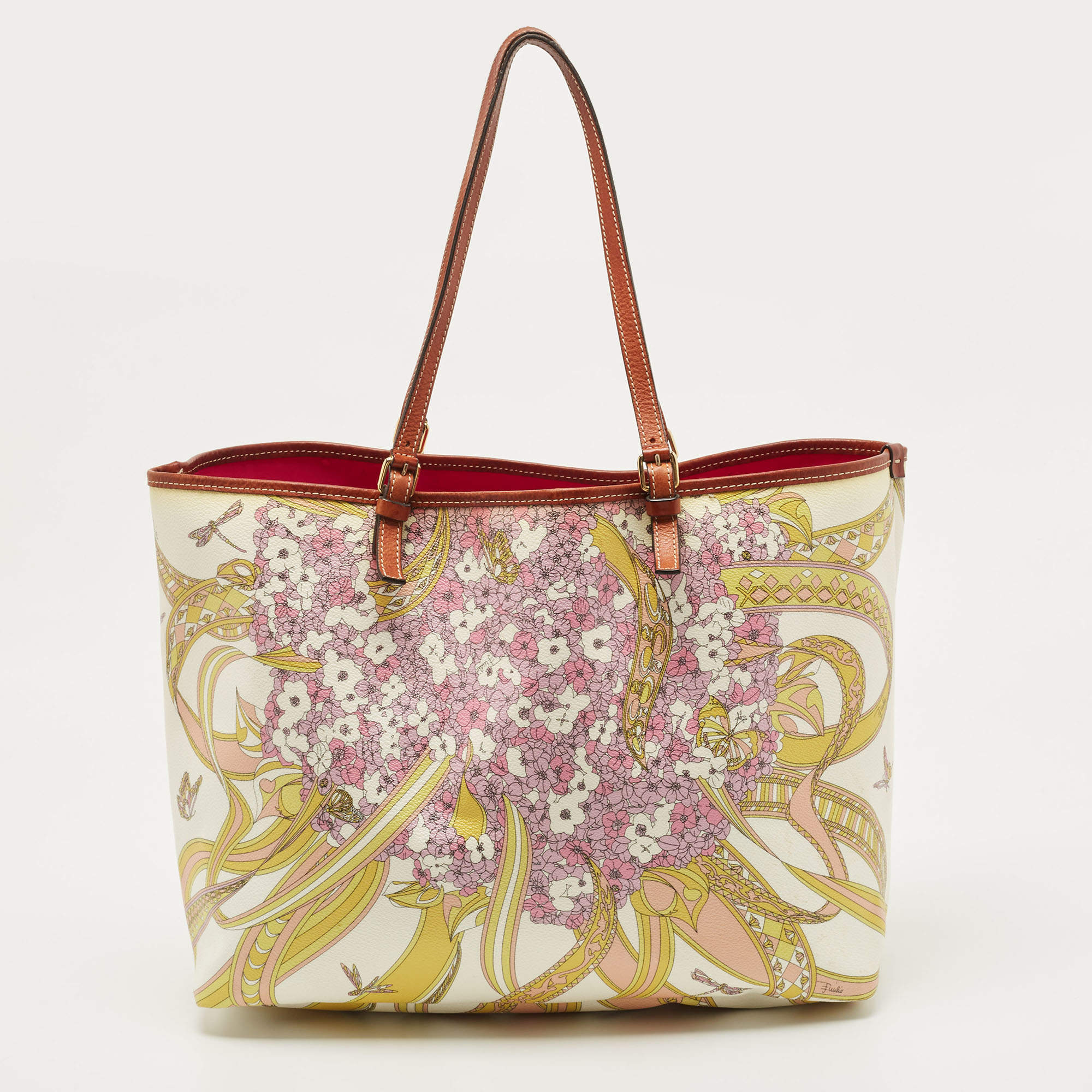 Emilio Pucci Multicolor Printed Coated Canvas and Leather Tote