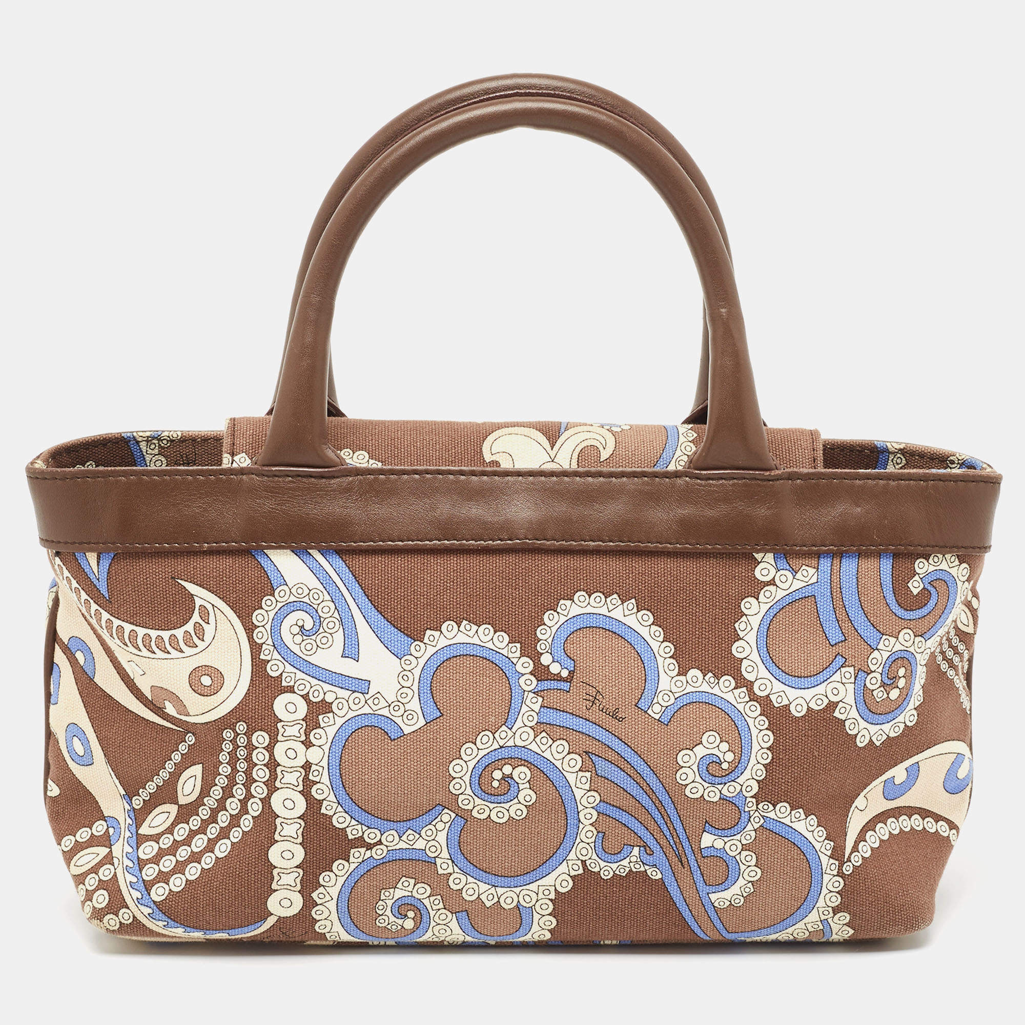 Emilio Pucci Multicolor Printed Canvas and Leather Tote