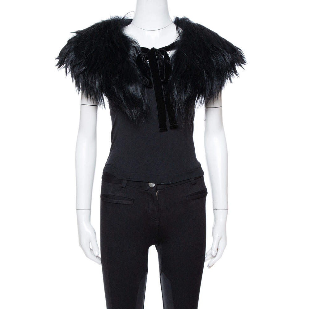 Pre Owned Emporio Armani Black Fur Collar 