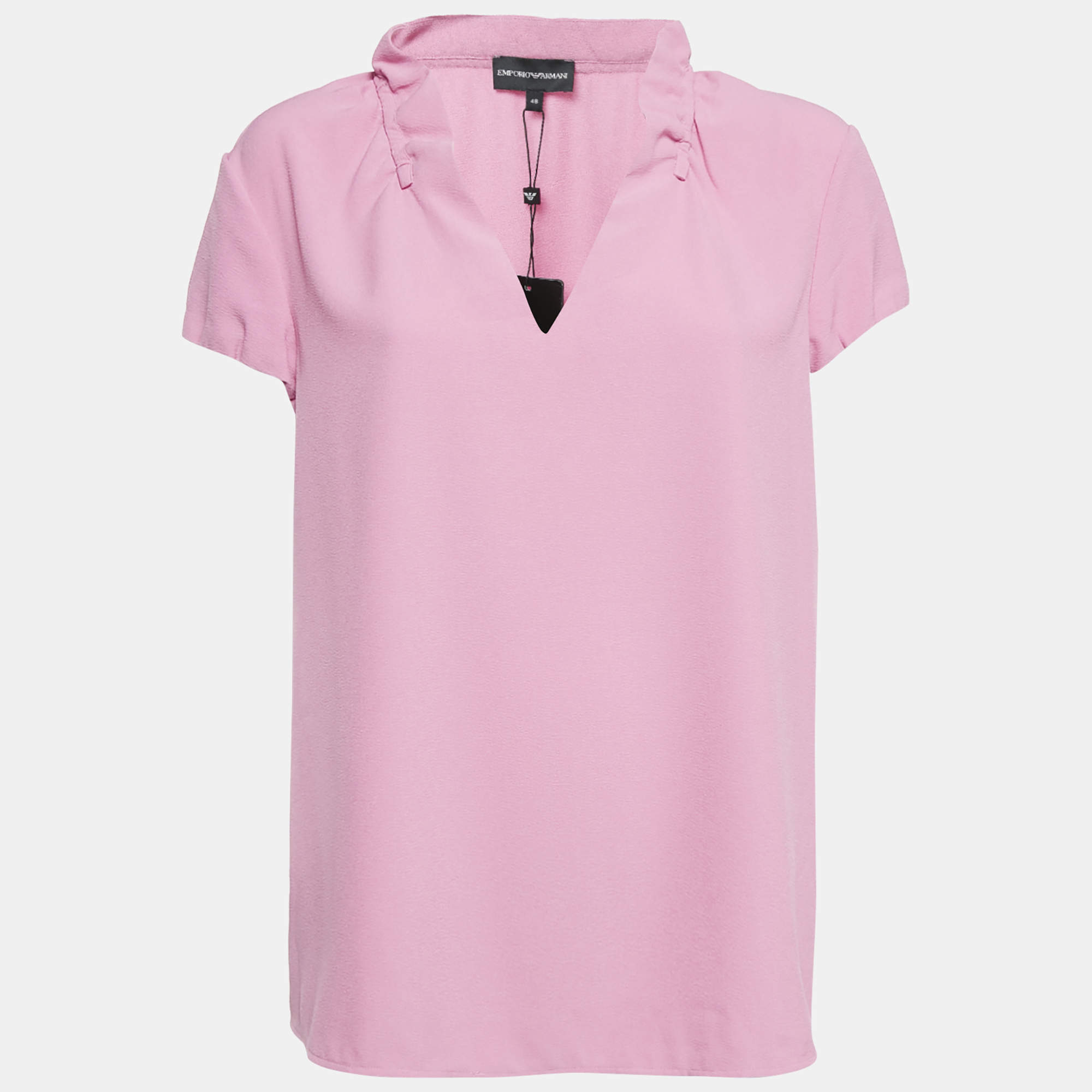 Emporio Armani Pink Stretch Crepe Short Sleeve Top L