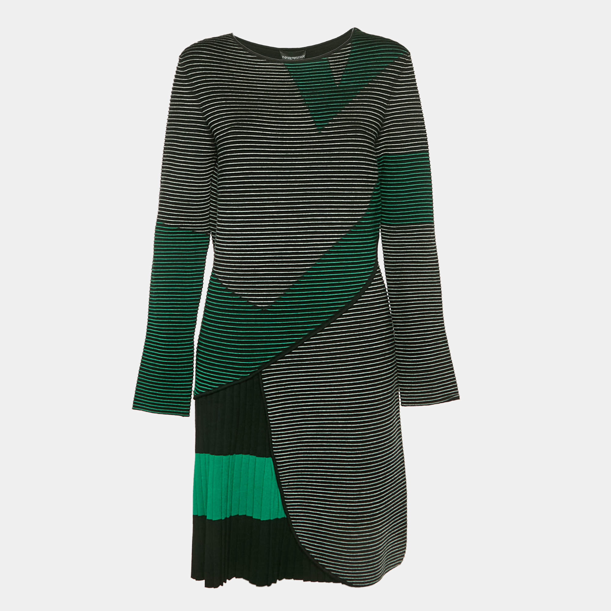 Emporio Armani Green Stretch Knit Pleated Short Dress M
