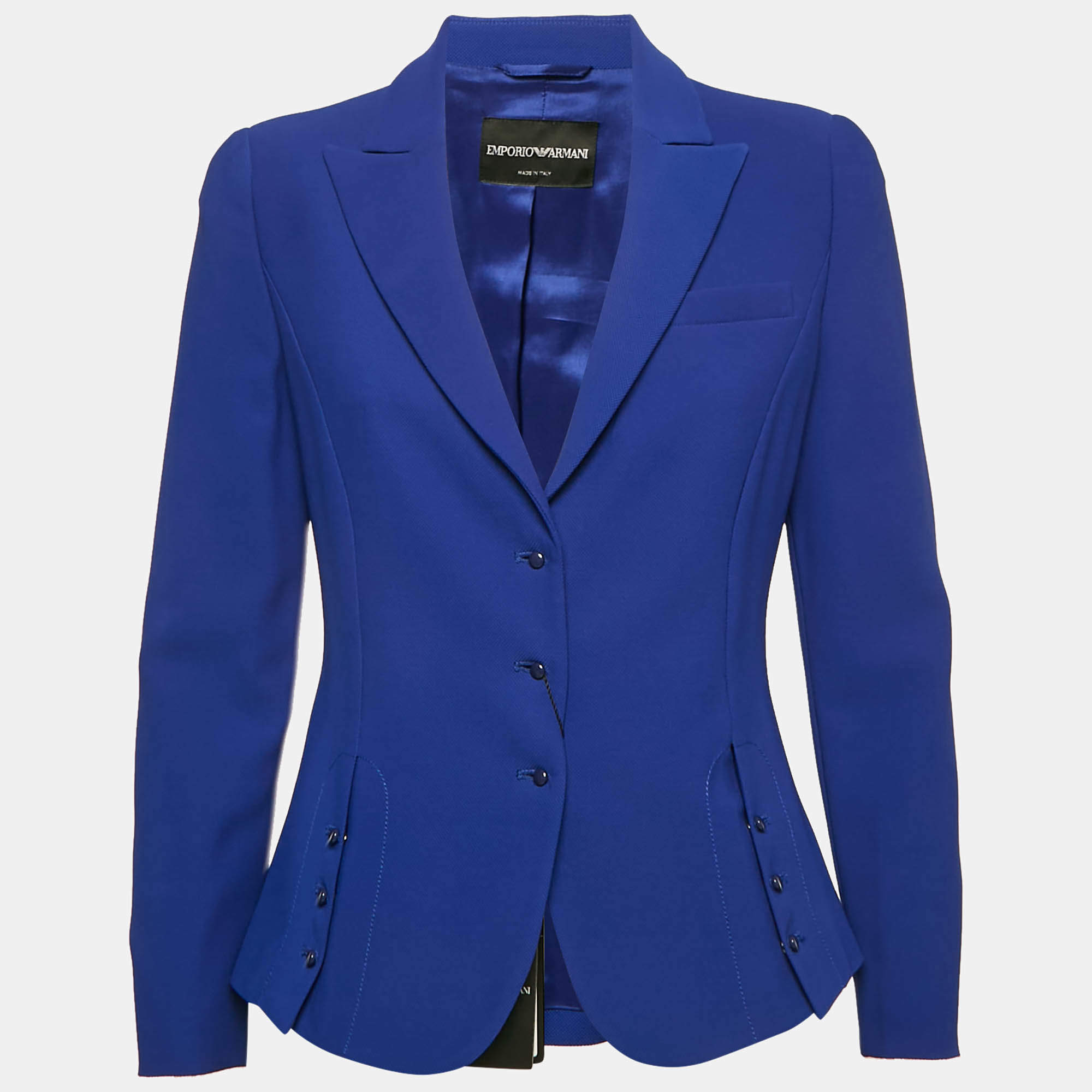 Emporio Armani Blue Textured Crepe Button Detail Blazer M