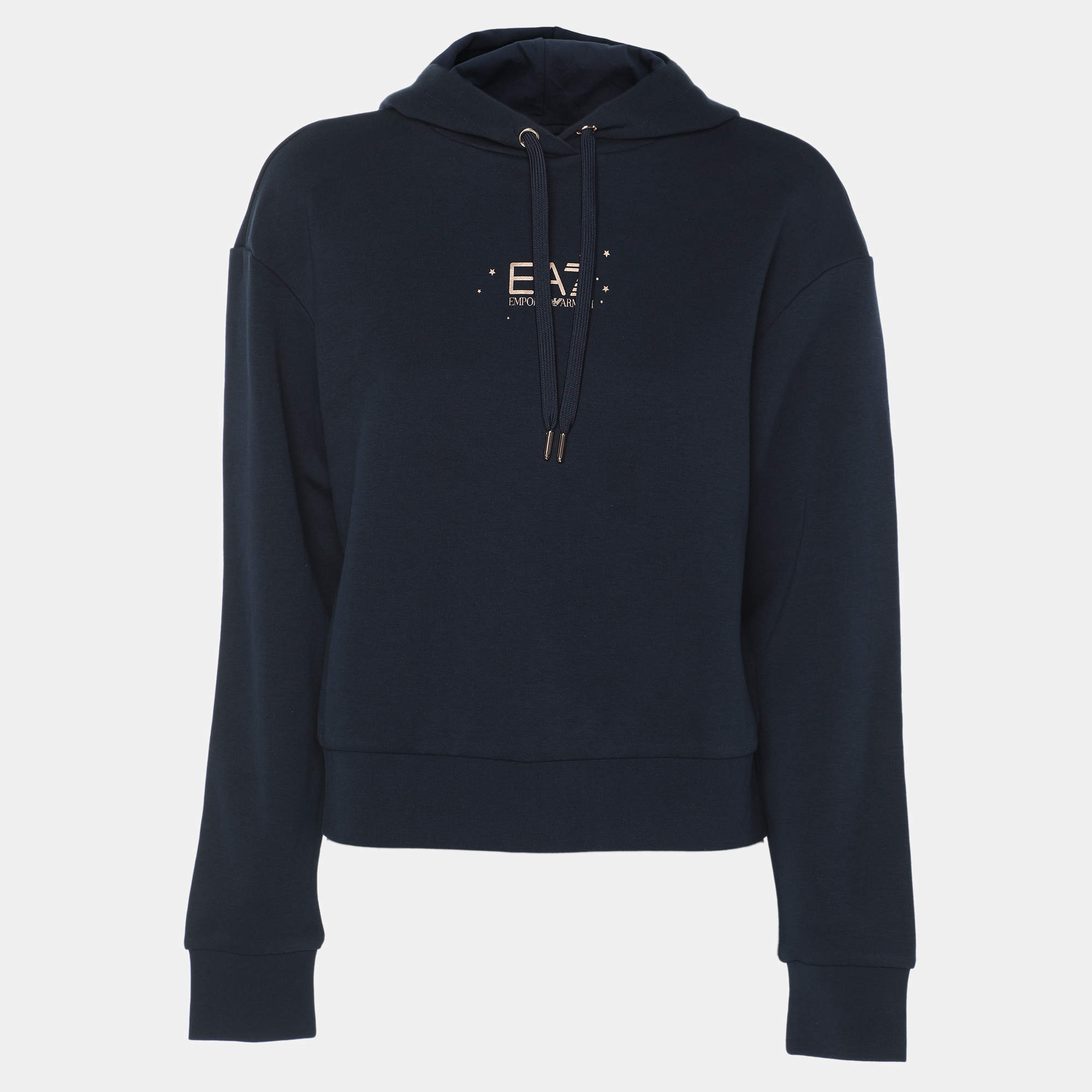 مملوكة مسبقًا Emporio Armani Navy Blue Jersey Logo Print Hoodie S