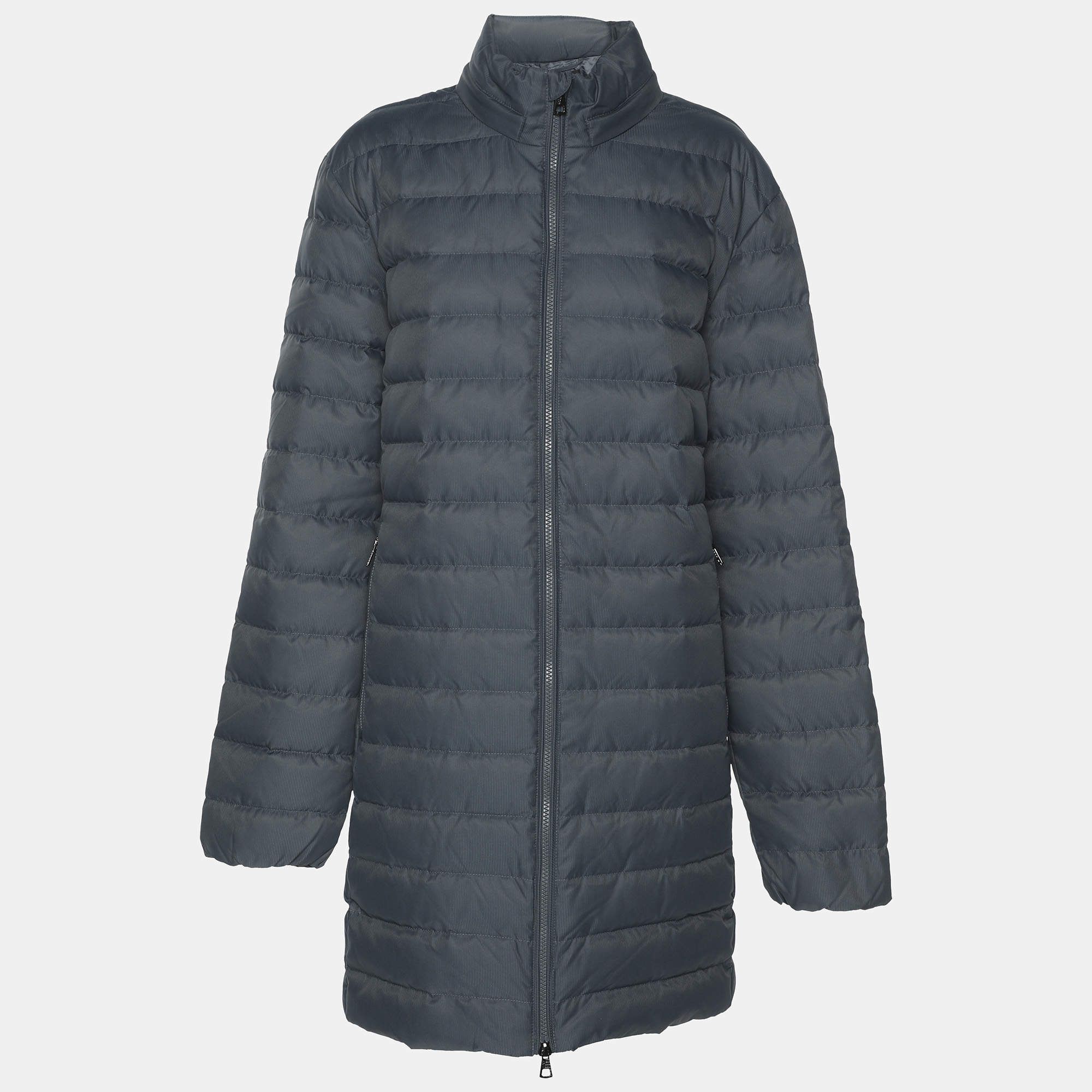 Emporio Armani Grey Quilted Nylon Zip Up Jacket M
