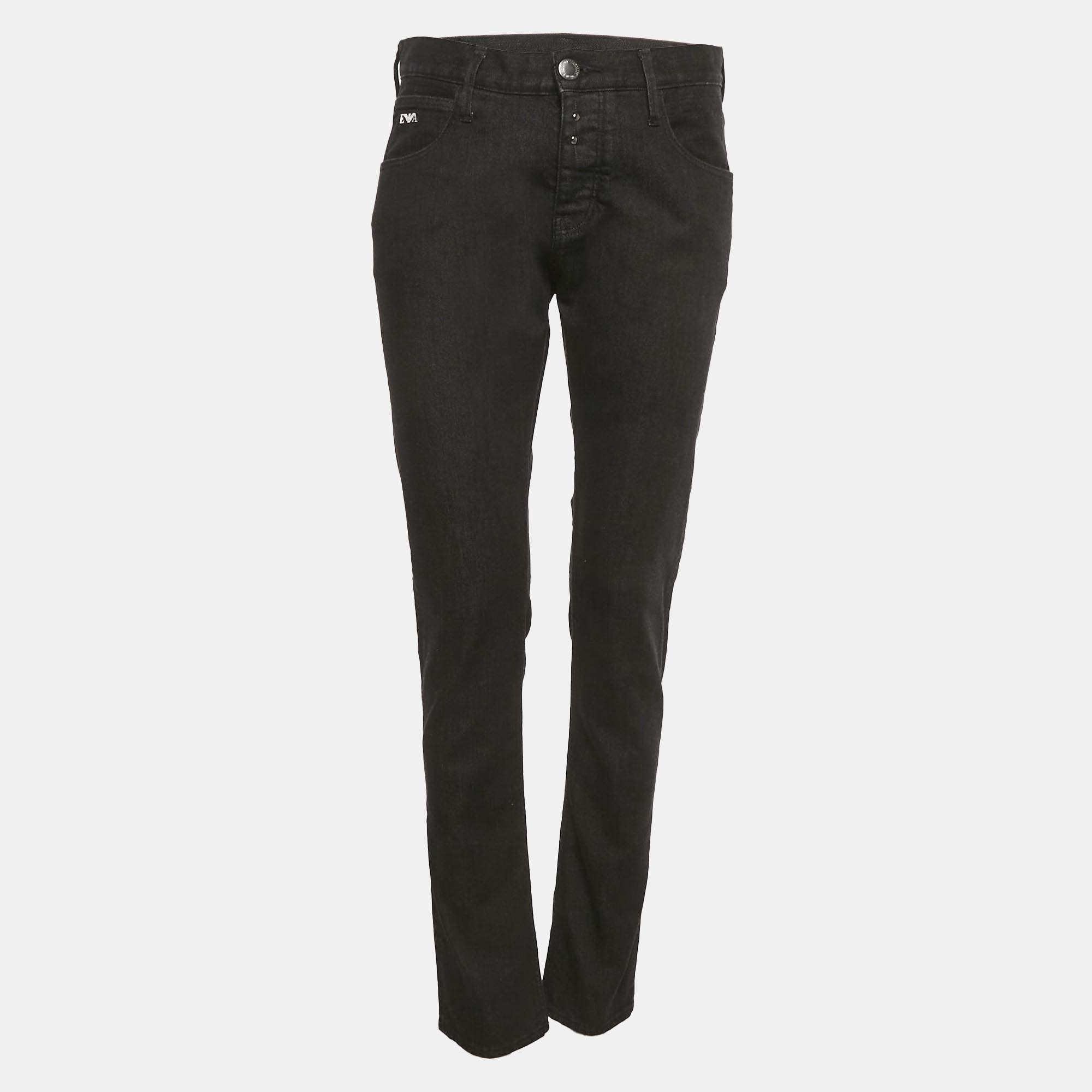 Pre Owned Emporio Armani Black Denim Skinny Jeans M/Waist 29"