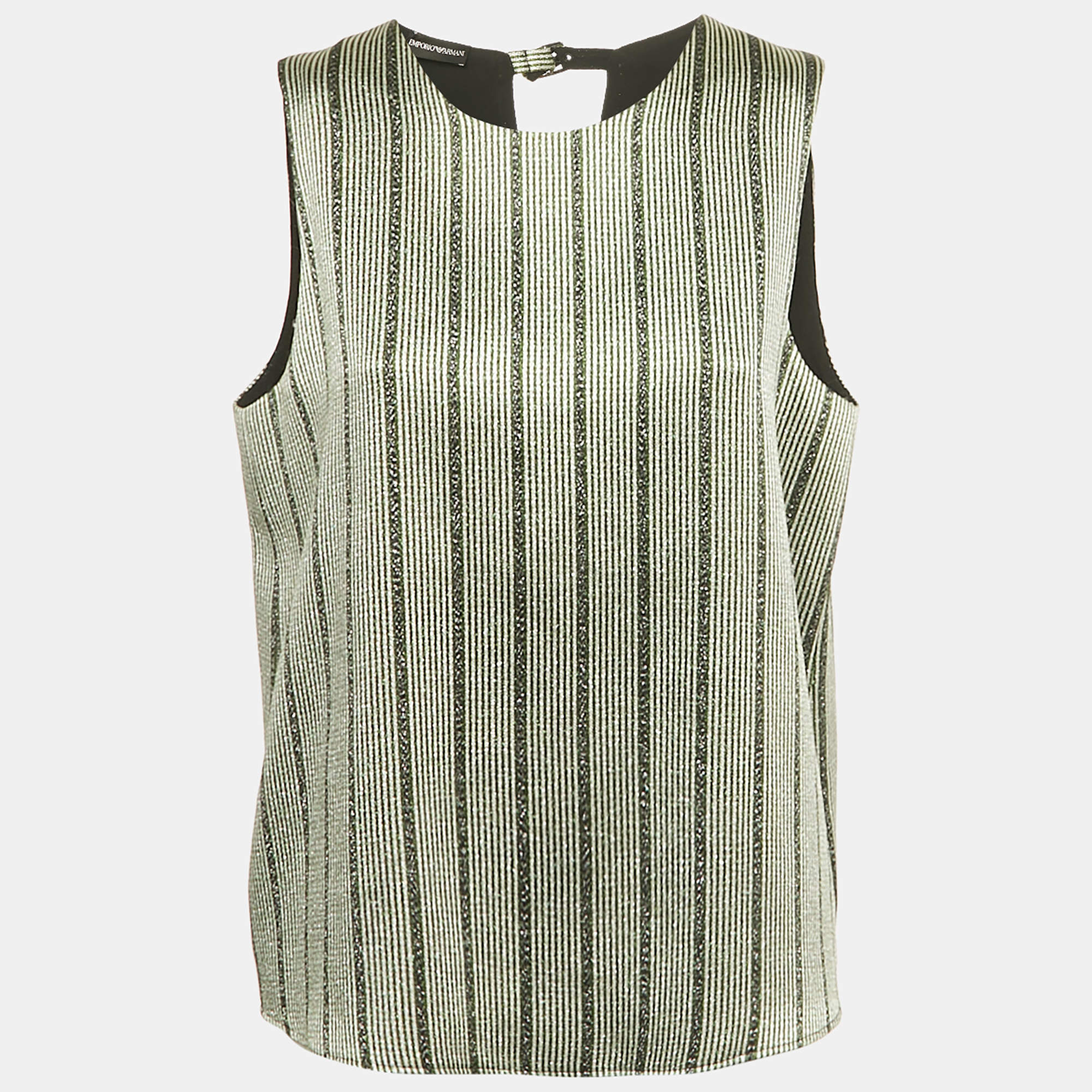 Pre Owned Emporio Armani Green Striped Lurex Sleeveless Top L