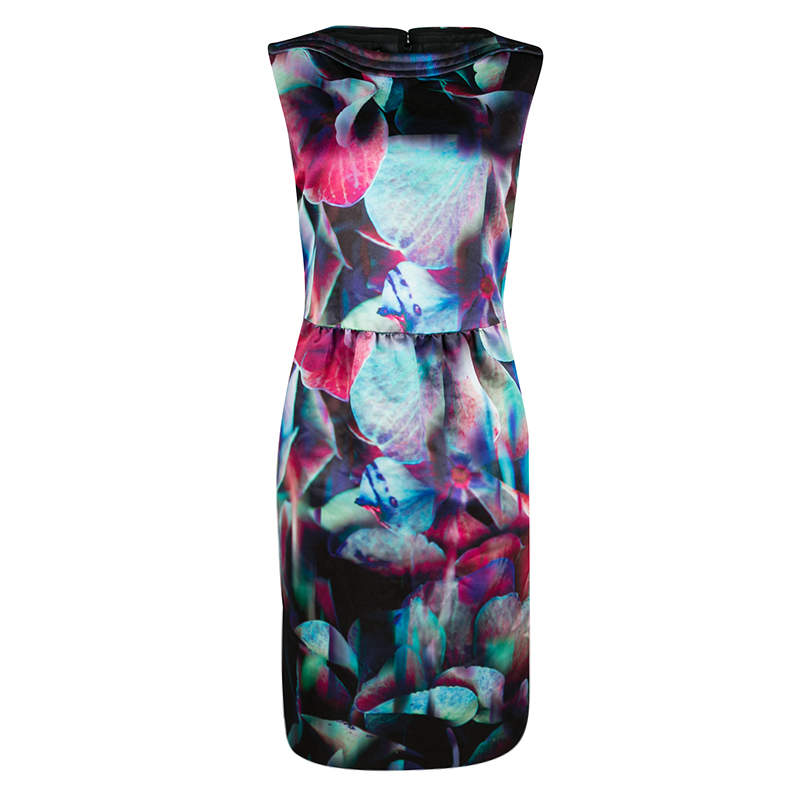 Pre Owned Emporio Armani Multicolor Digital Floral Print Sleeveless Dress M