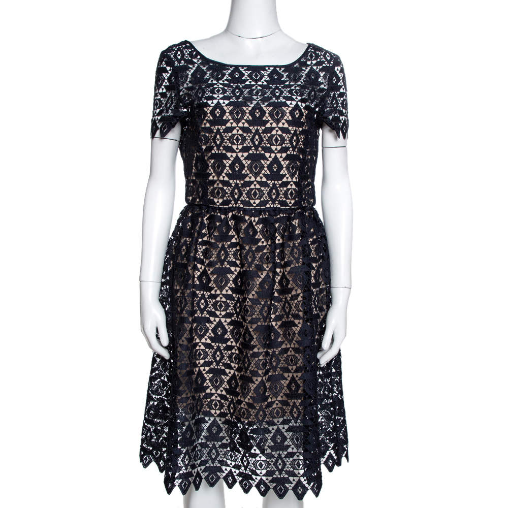 Emporio Armani Navy Blue Guipure Lace Overlay Sheath Dress M Emporio ...