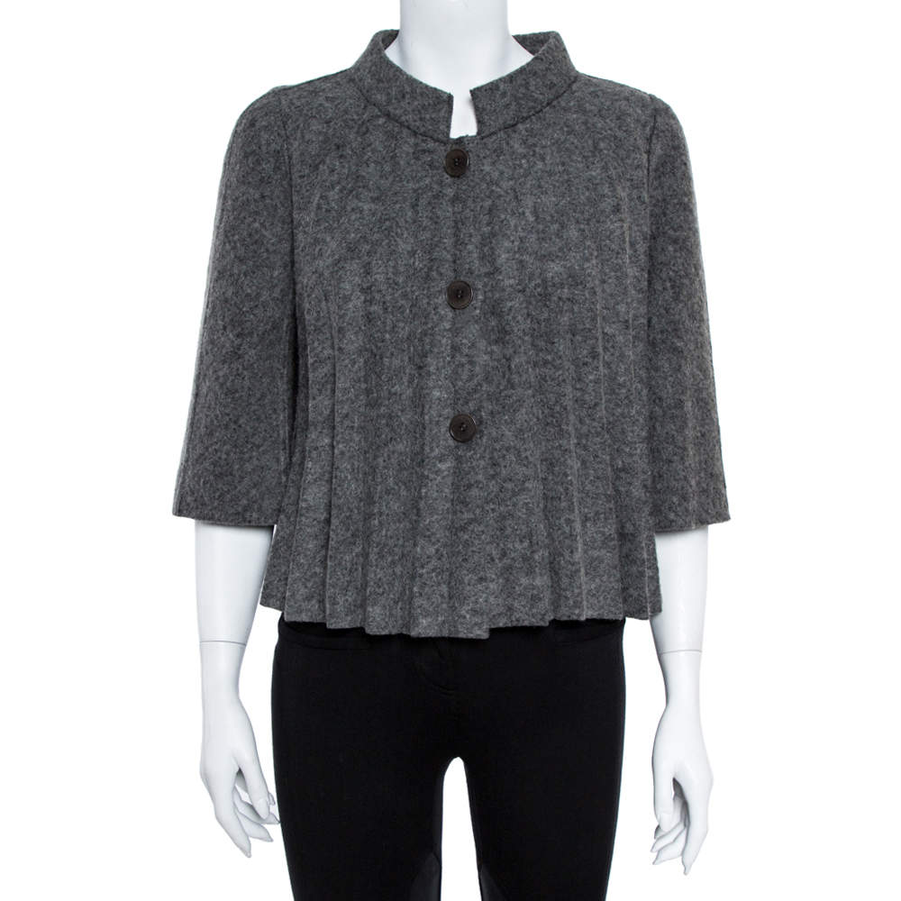 Pre Owned Emporio Armani Grey Wool Pleated Cape Jacket L