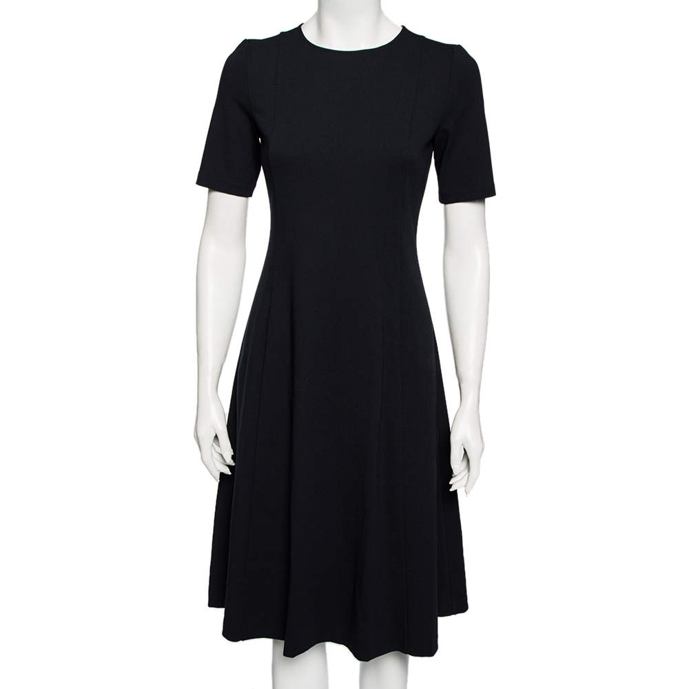 Pre Owned Emporio Armani Navy Blue Stretch Knit Flared Dress S