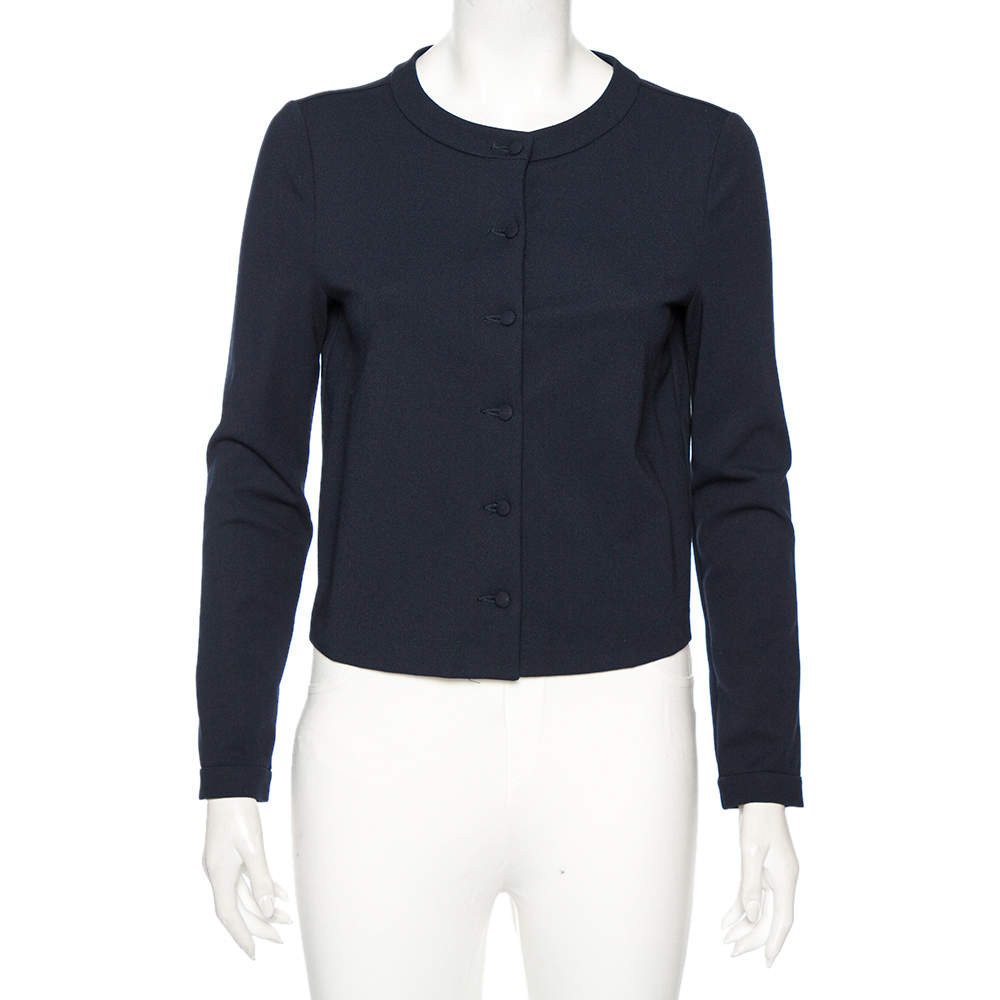 Pre Owned Emporio Armani Navy Blue Jersey Button Front Cardigan S