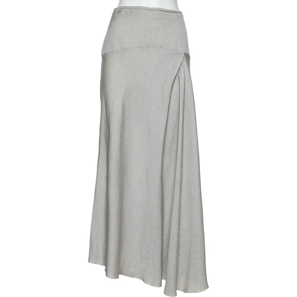 Pre Owned Emporio Armani Grey Linen Maxi Skirt M