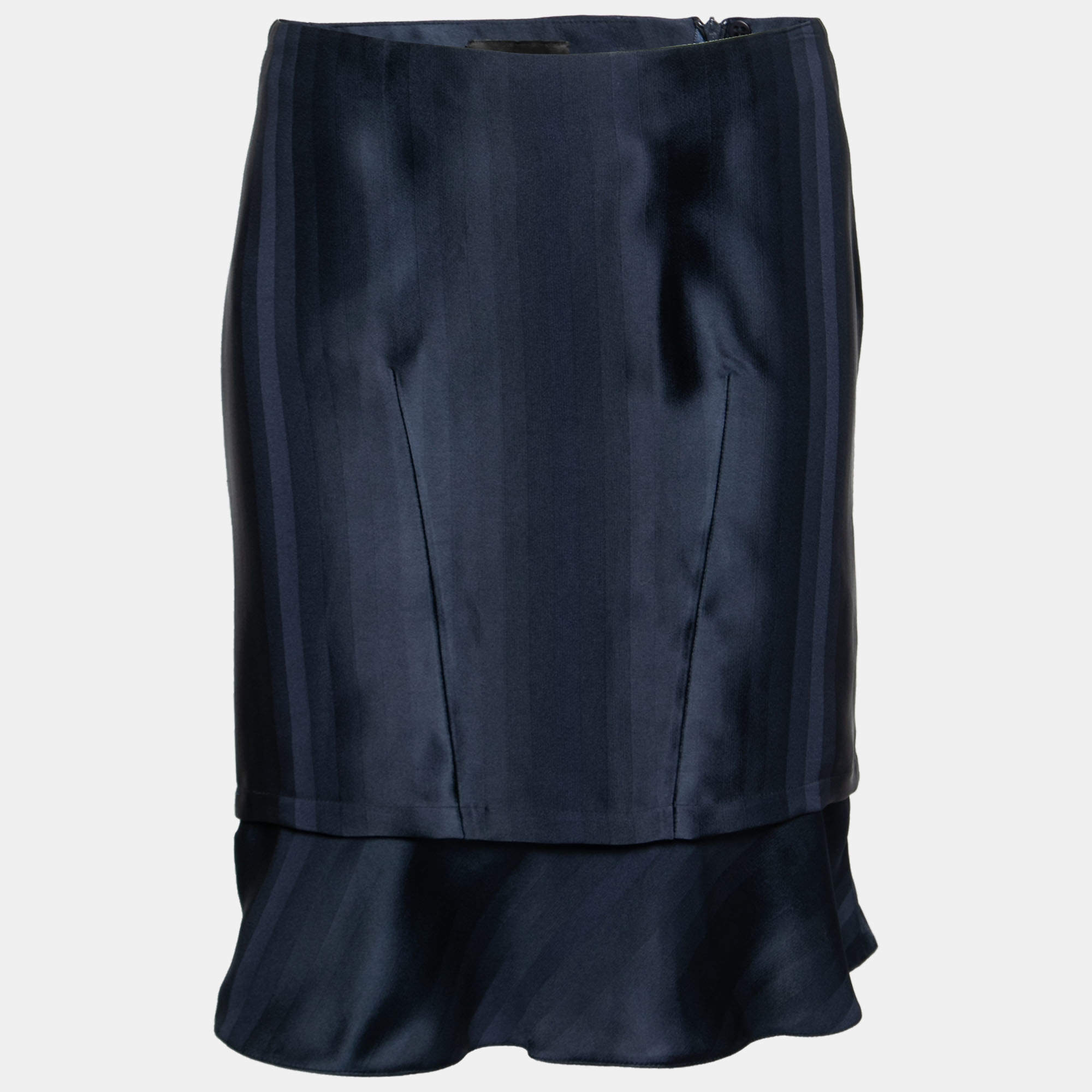 Pre Owned Emporio Armani Navy Blue Satin Short Skirt S