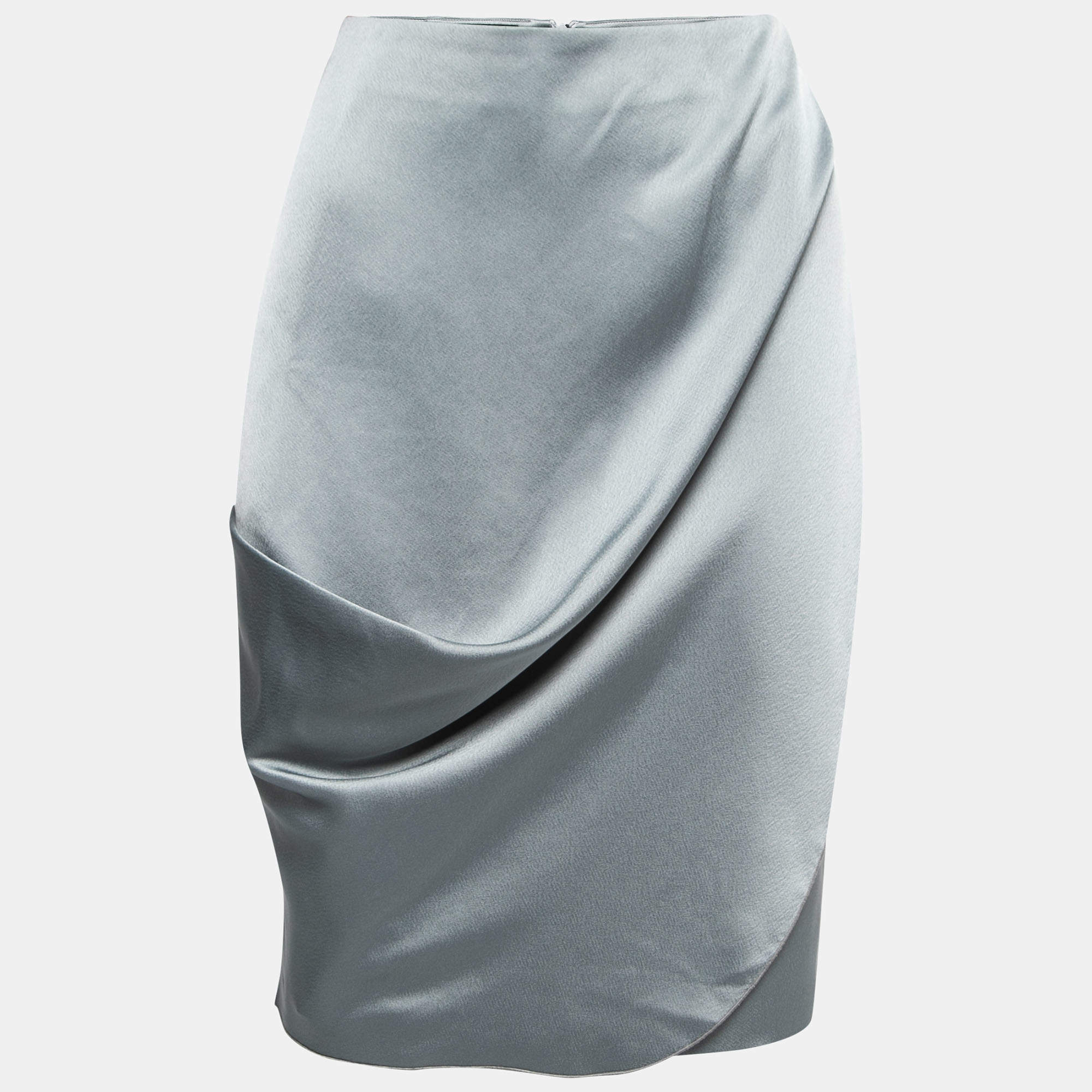 Pre Owned Emporio Armani Grey Satin Draped Skirt L