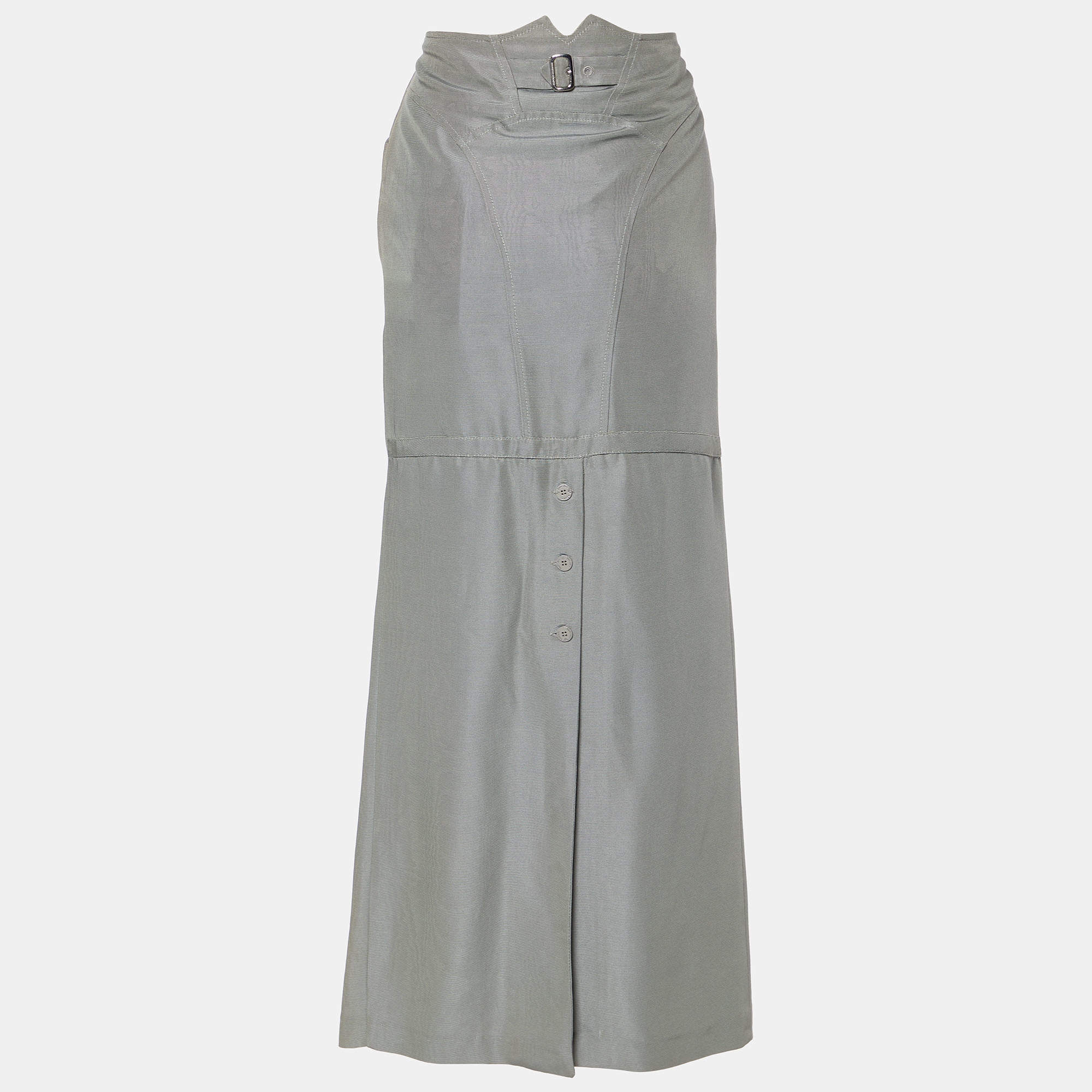 Pre Owned Emporio Armani Grey Jacquard Maxi Skirt M