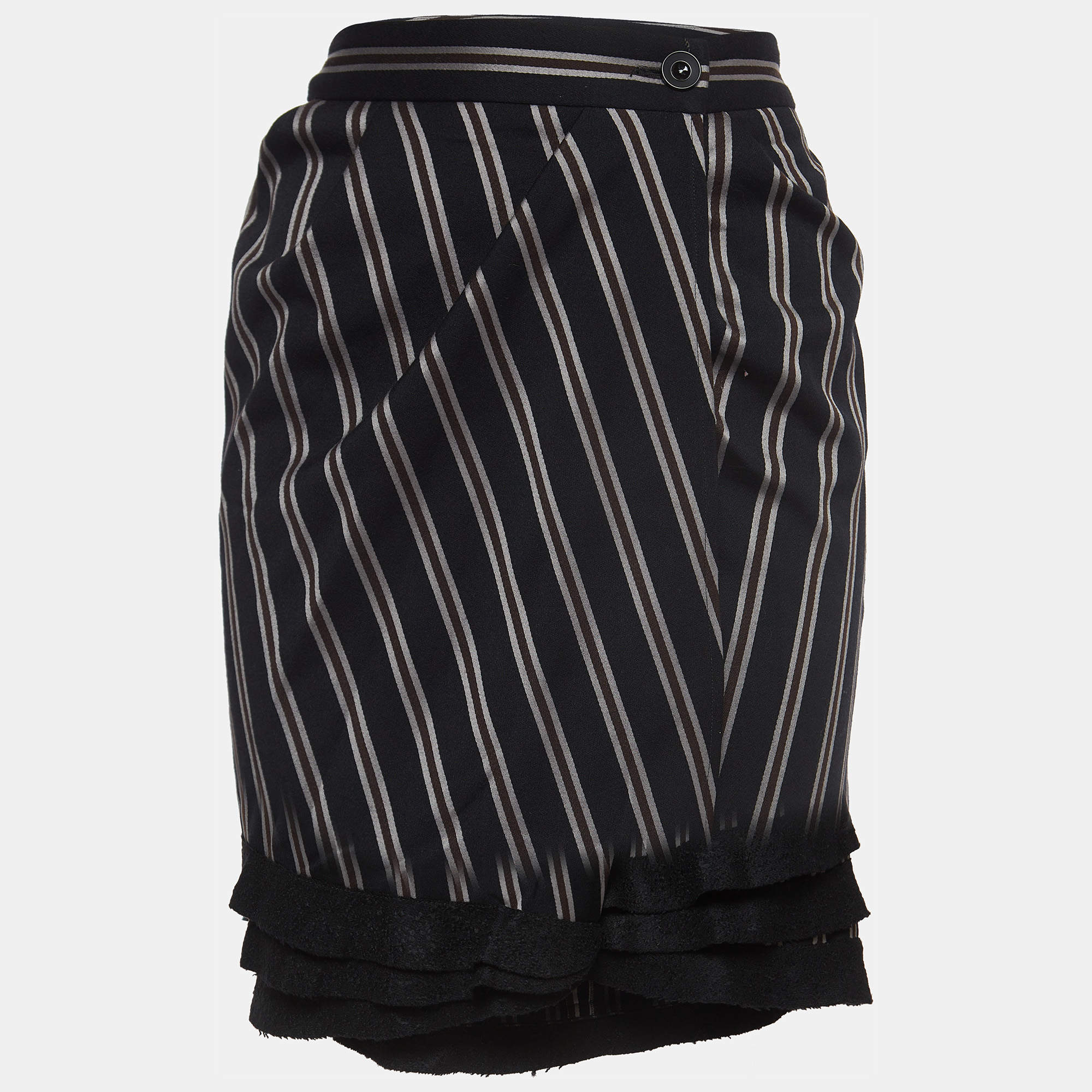 Pre Owned Emporio Armani Black Wool Blend Draped Knee Length Skirt M