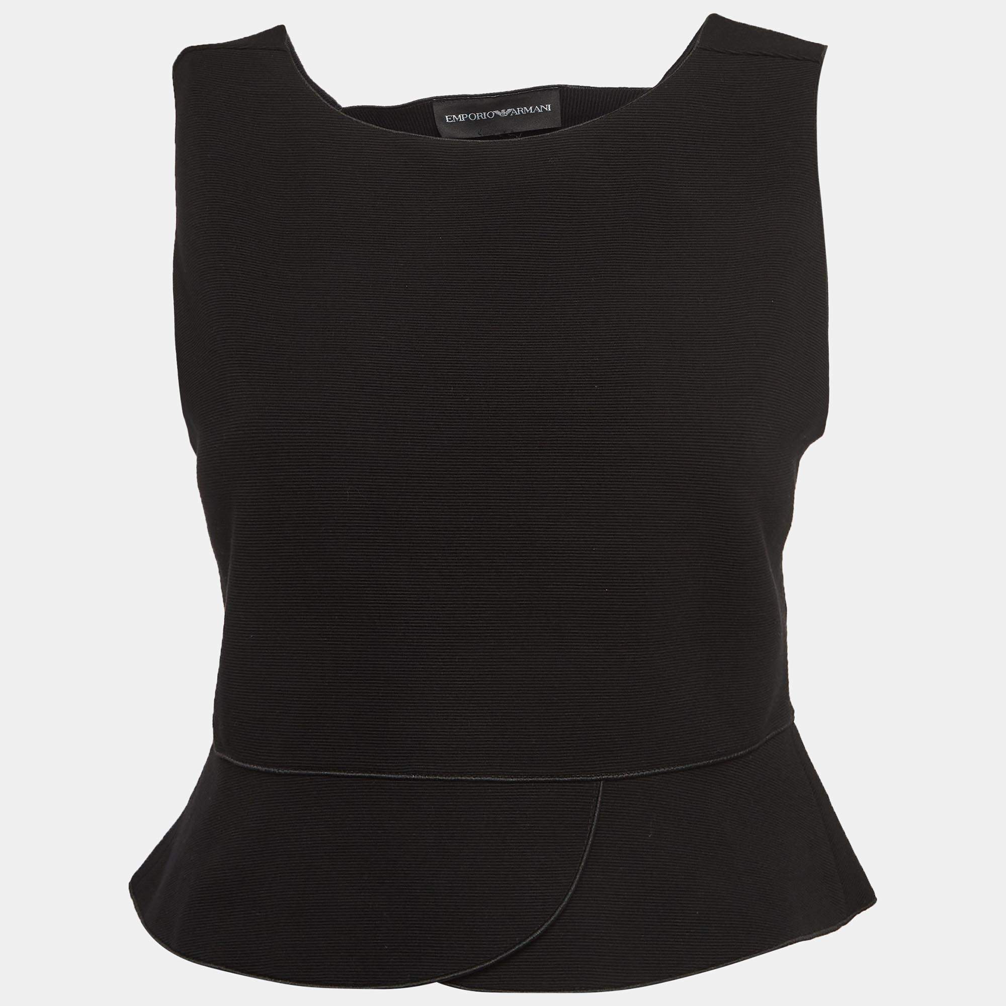 Pre Owned Emporio Armani Black Knit Sleeveless Cut-Out Crop Top M