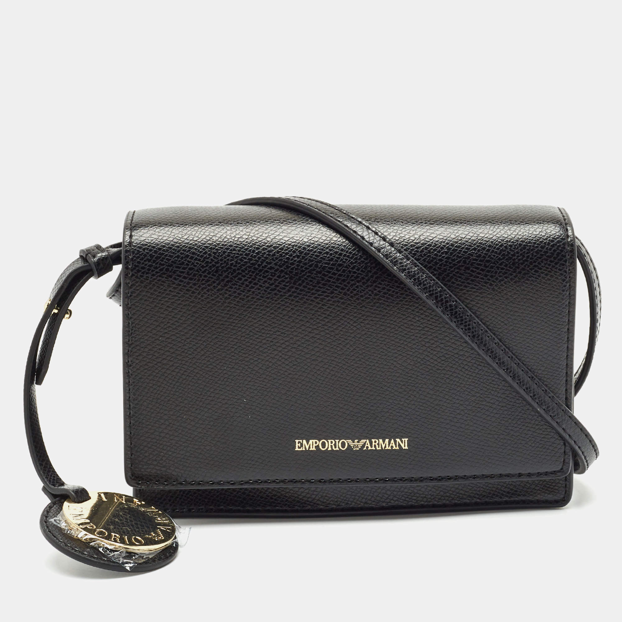 Emporio Armani Black Leather Mini Crossbody Bag