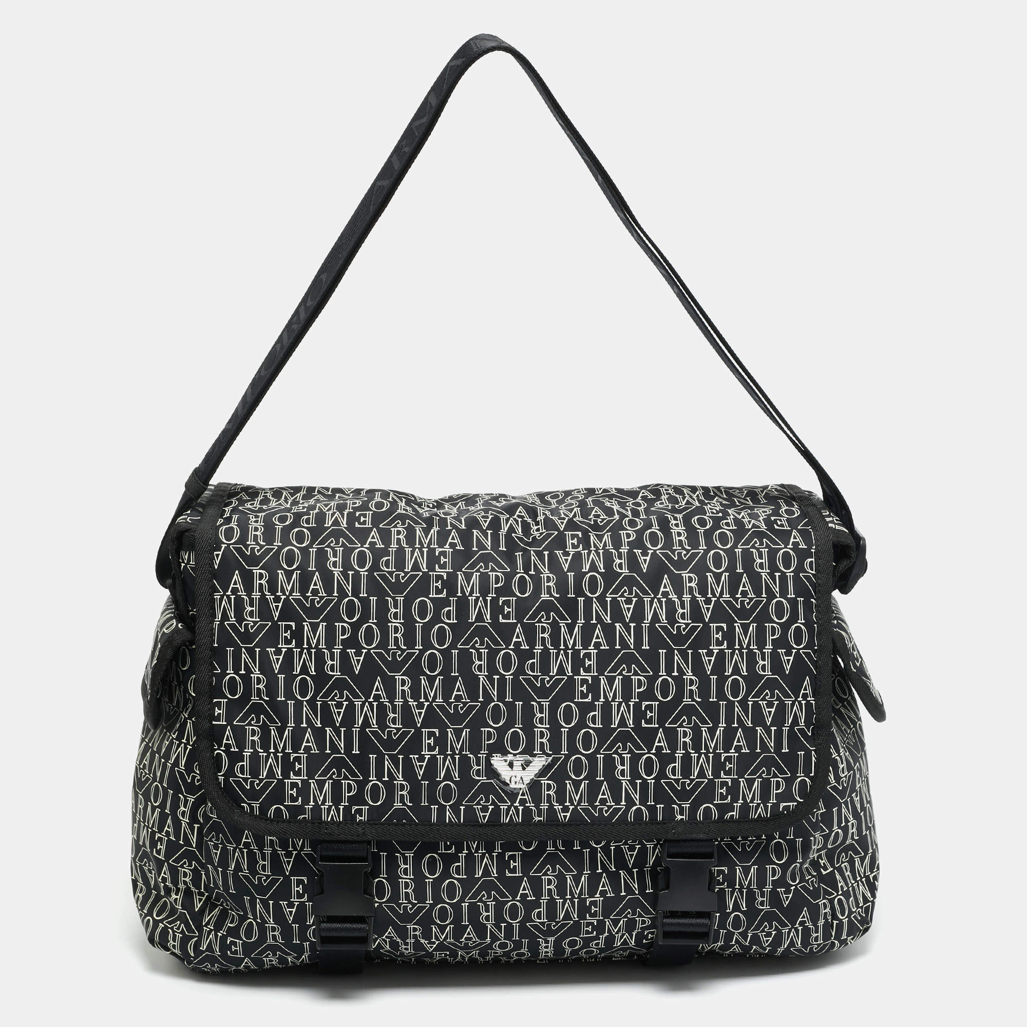 مملوكة مسبقًا Emporio Armani Black/White Nylon Logo Baby Changing Bag