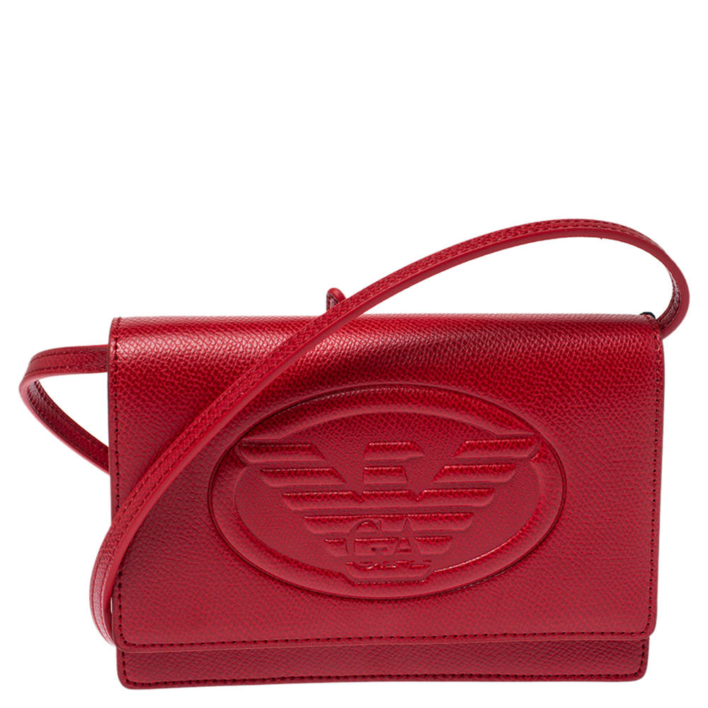 Emporio Armani Red Leather Flap Crossbody Bag