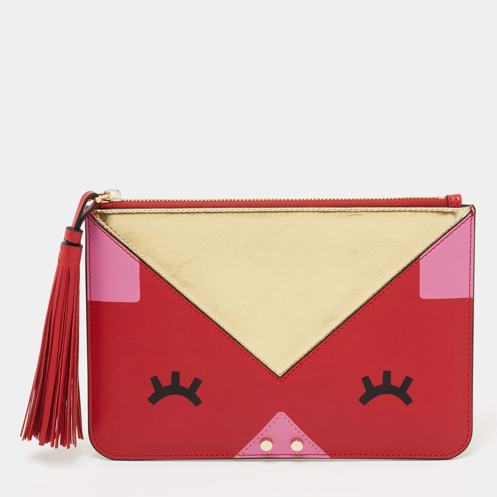 Pre Owned Emporio Armani Multicolor Leather Zip Wristlet Clutch