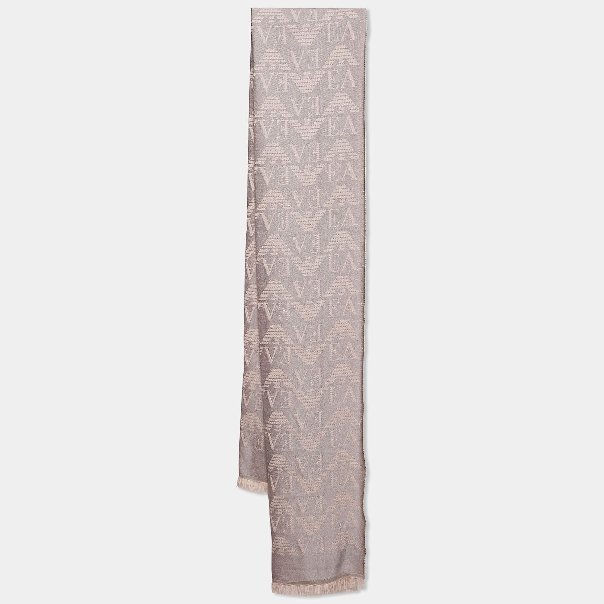 Emporio Armani Pink/Grey Monogram Jacquard Wool Blend Stole 