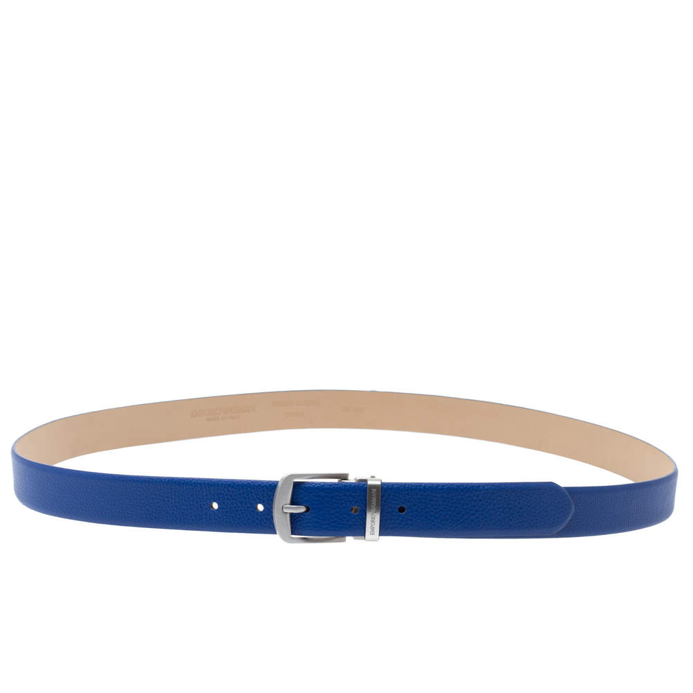 Emporio Armani Royal Blue Leather Buckle Belt