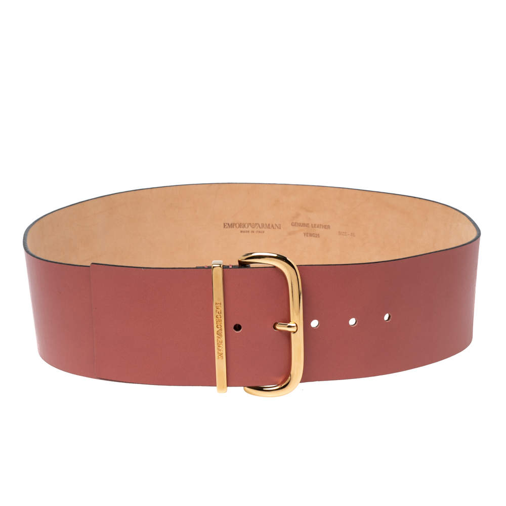 Pre Owned Emporio Armani Rose Gold Leather Waist Buckle Belt 