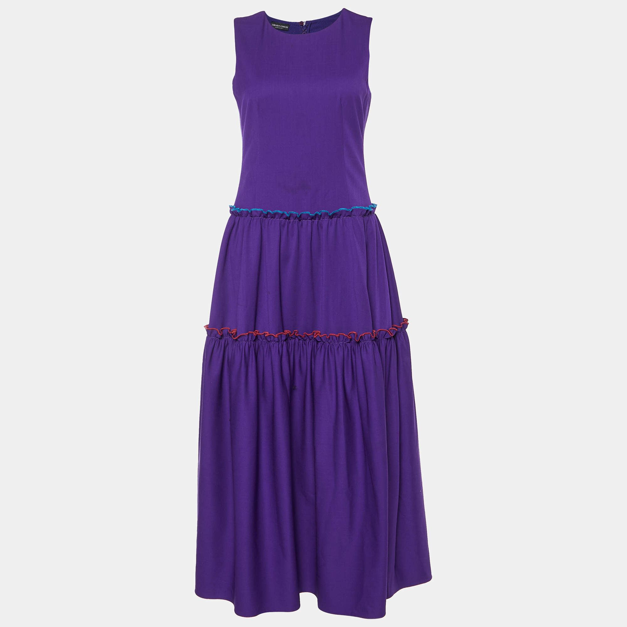 Emporio Armani Purple Wool Ruffled Midi Dress S