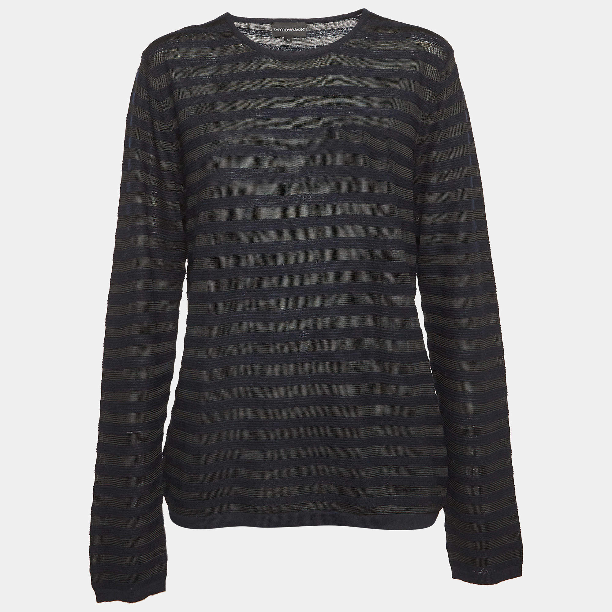 Pre Owned Emporio Armani Black Stripe Knit Sweatshirt L