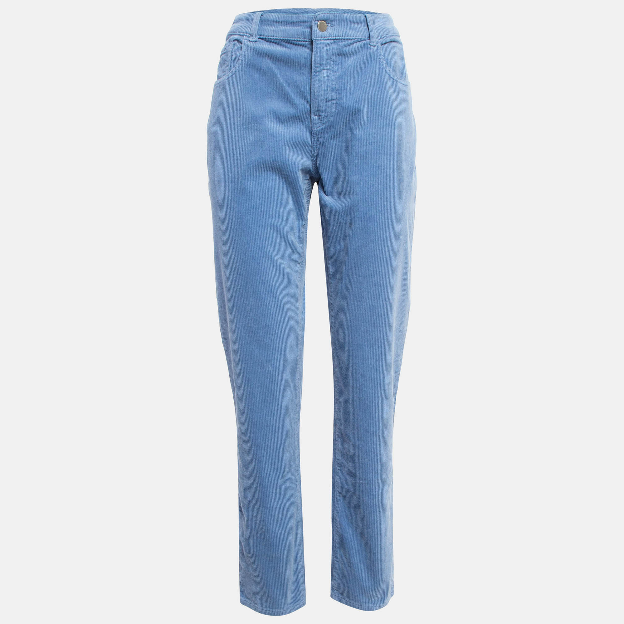 Pre Owned Emporio Armani Blue Corduroy High Rise Skinny Jeans L Waist 31"