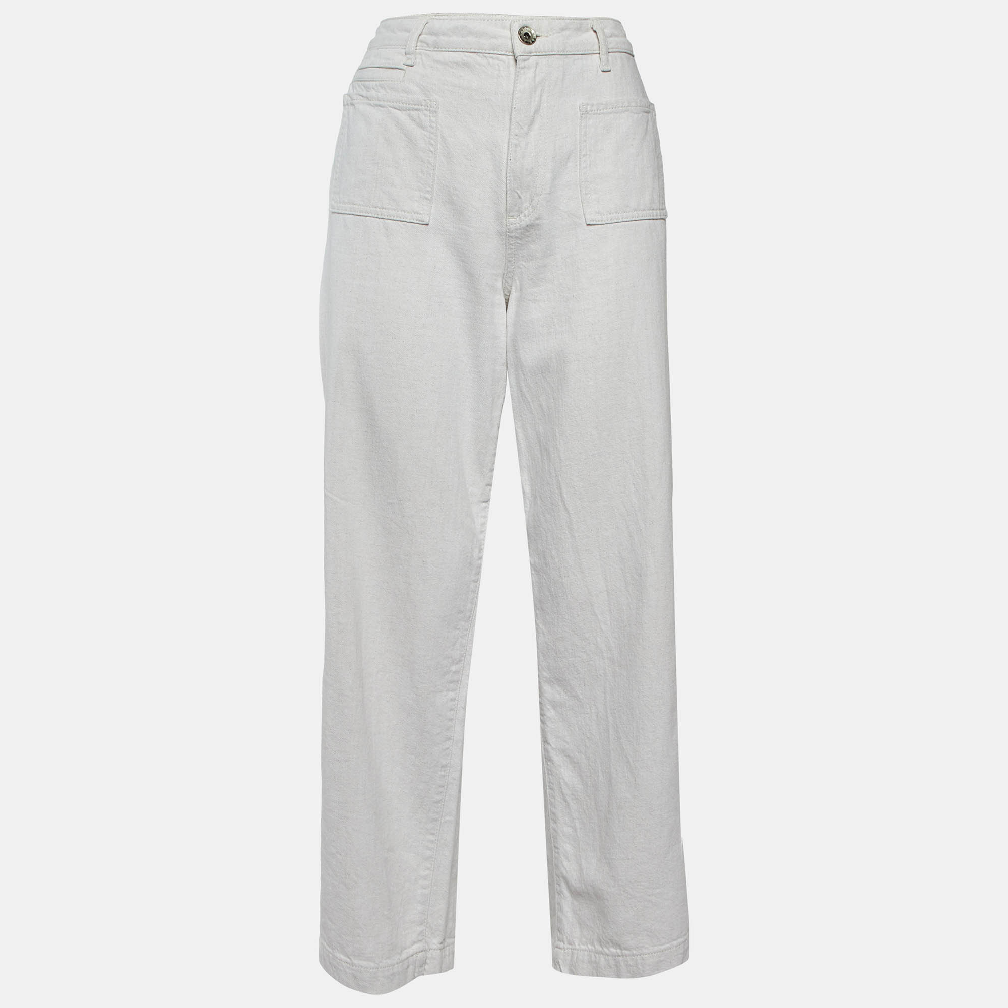 Emporio Armani Cream Cotton & Linen Straight Fit Trousers M/ Waist 31"