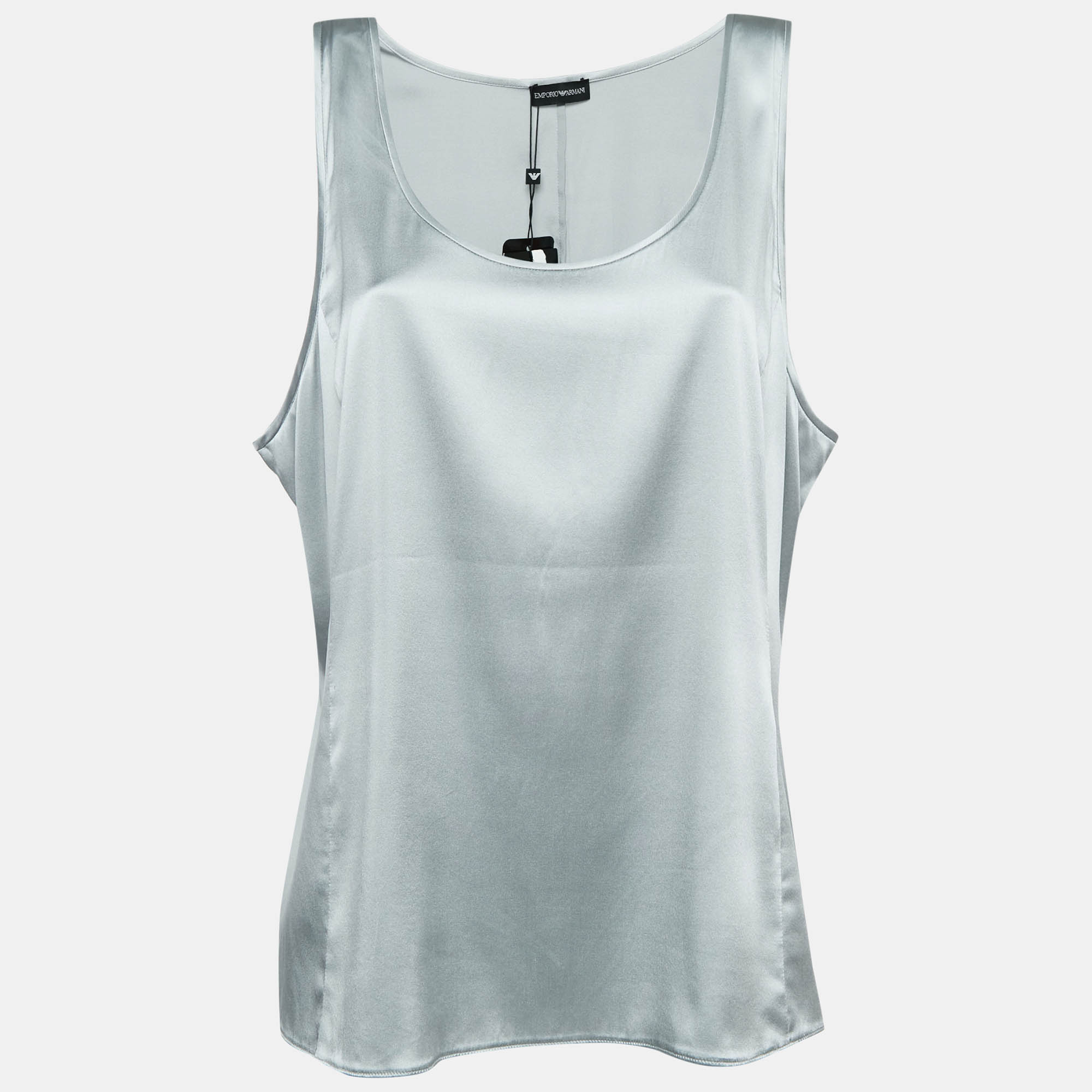 Pre Owned Emporio Armani Grey Satin Tank Top XL