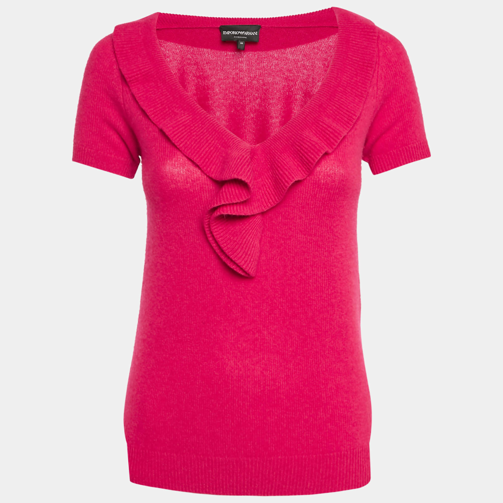 Emporio Armani Pink Cashmere Knit Ruffled Top S