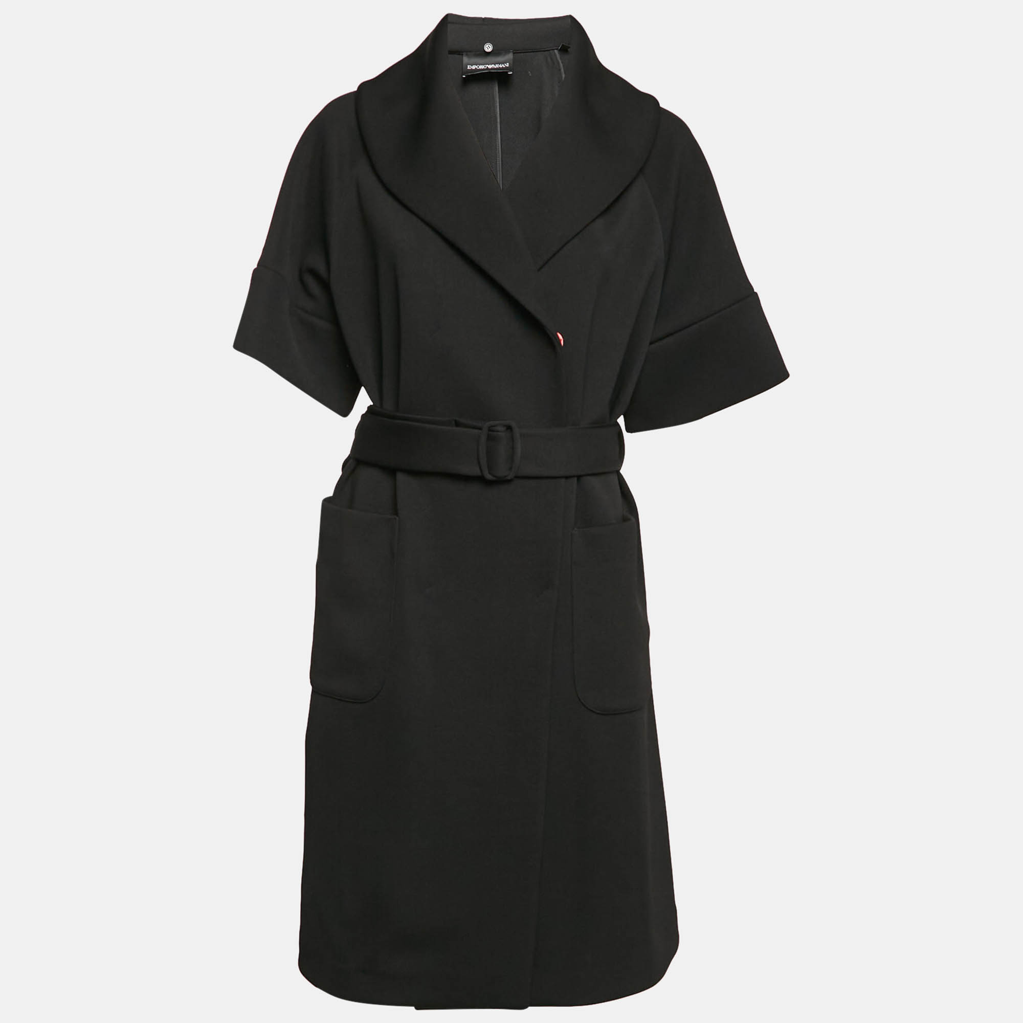 Emporio Armani Black Synthetic Knit Belted Coat 
