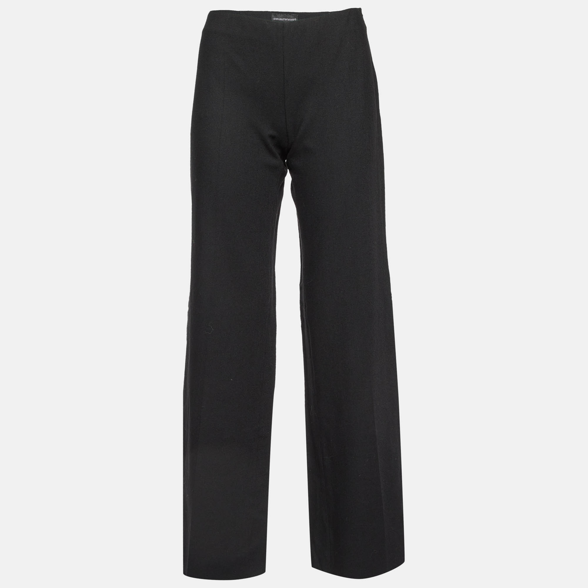 Emporio Armani Black Wool Wide Leg Trousers S