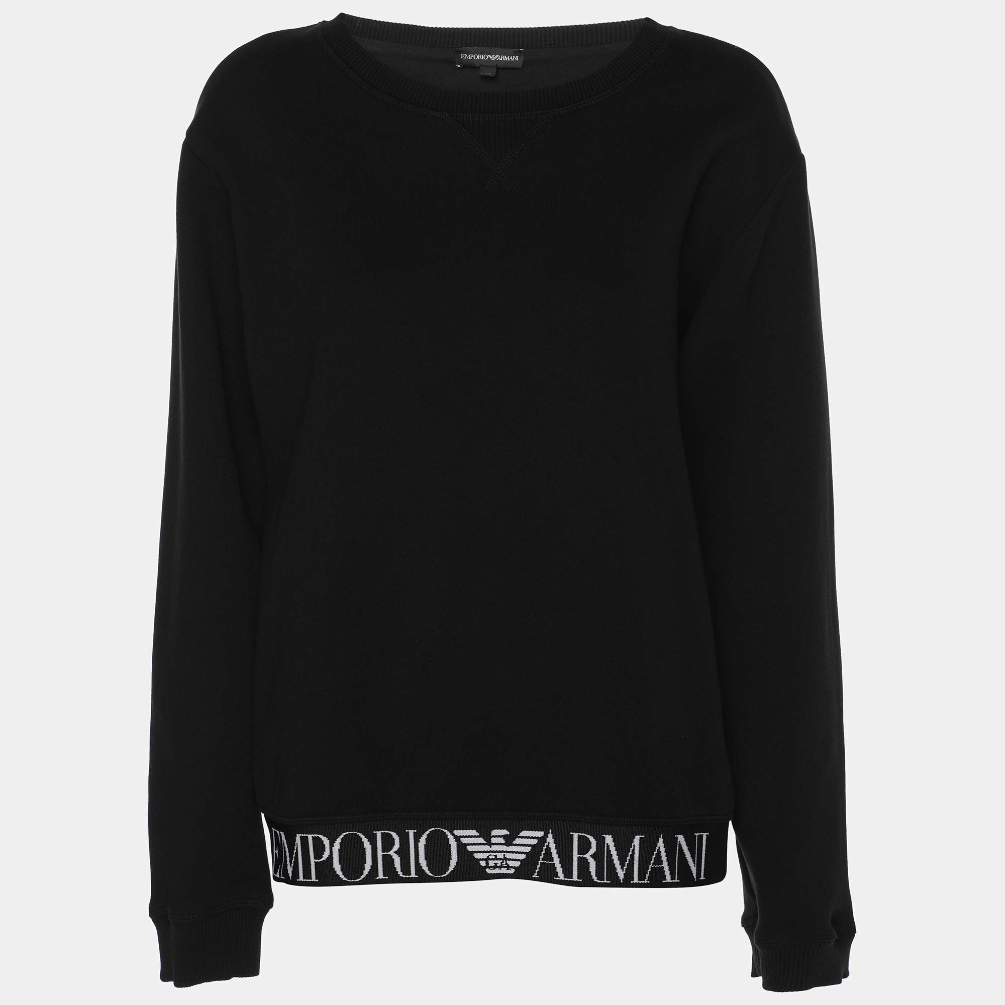 Pre Owned Emporio Armani Black Fabric Tape Logo Sweatshirt M