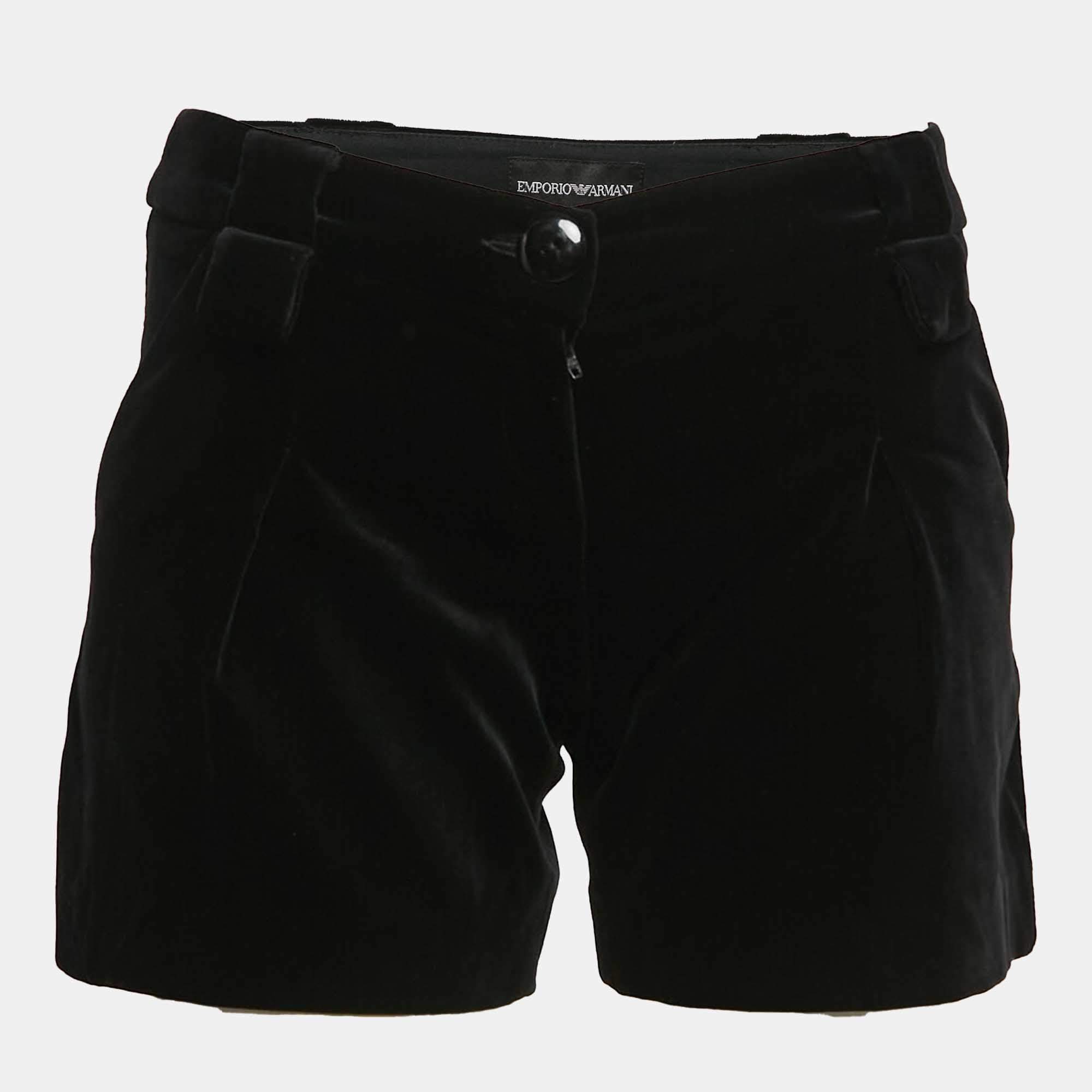 Pre Owned Emporio Armani Black Velvet Shorts S