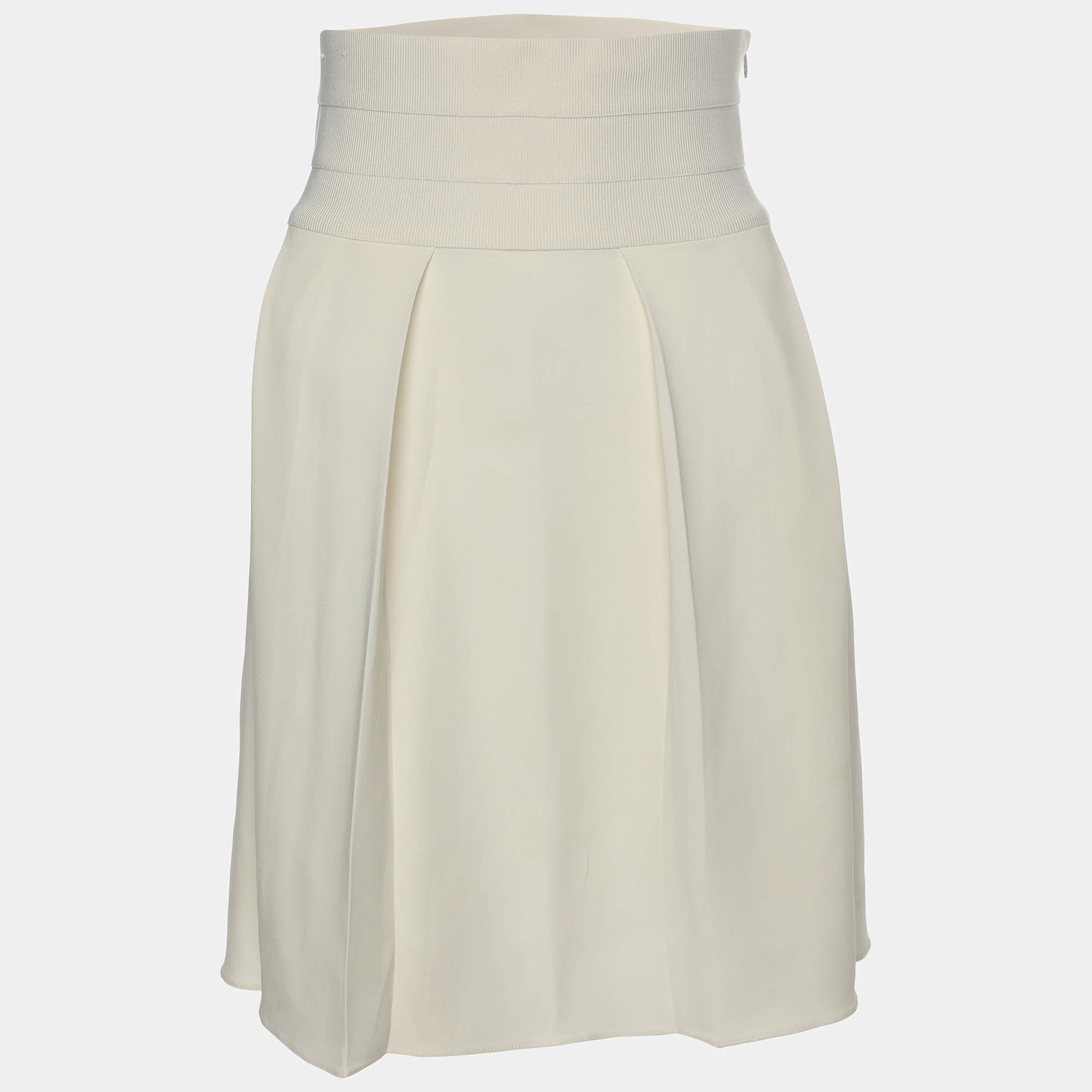 Pre Owned Emporio Armani Cream Viscose Blend Pleated Mini Skirt M