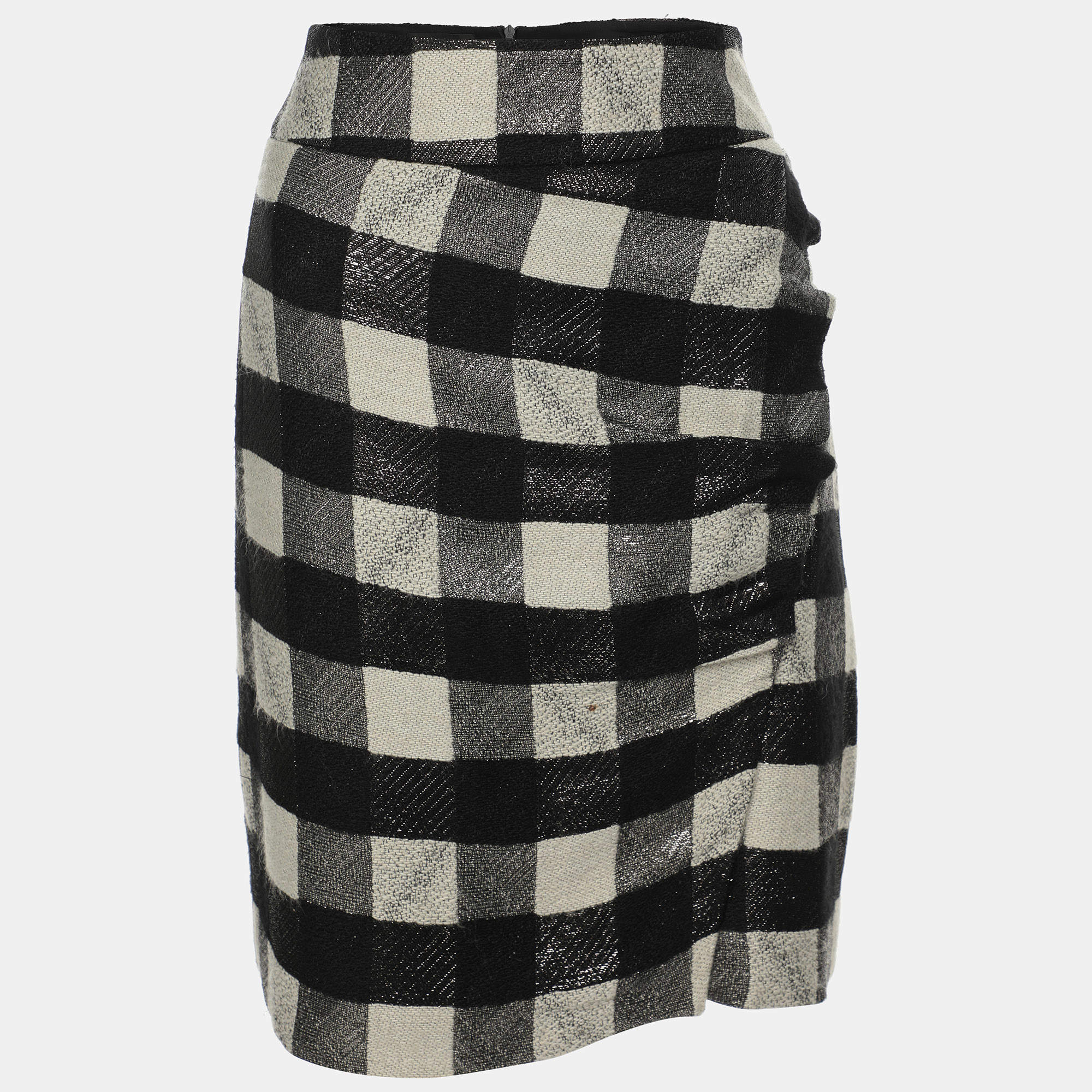 Emporio Armani Black/White Checkered Lurex Blend Midi Skirt M