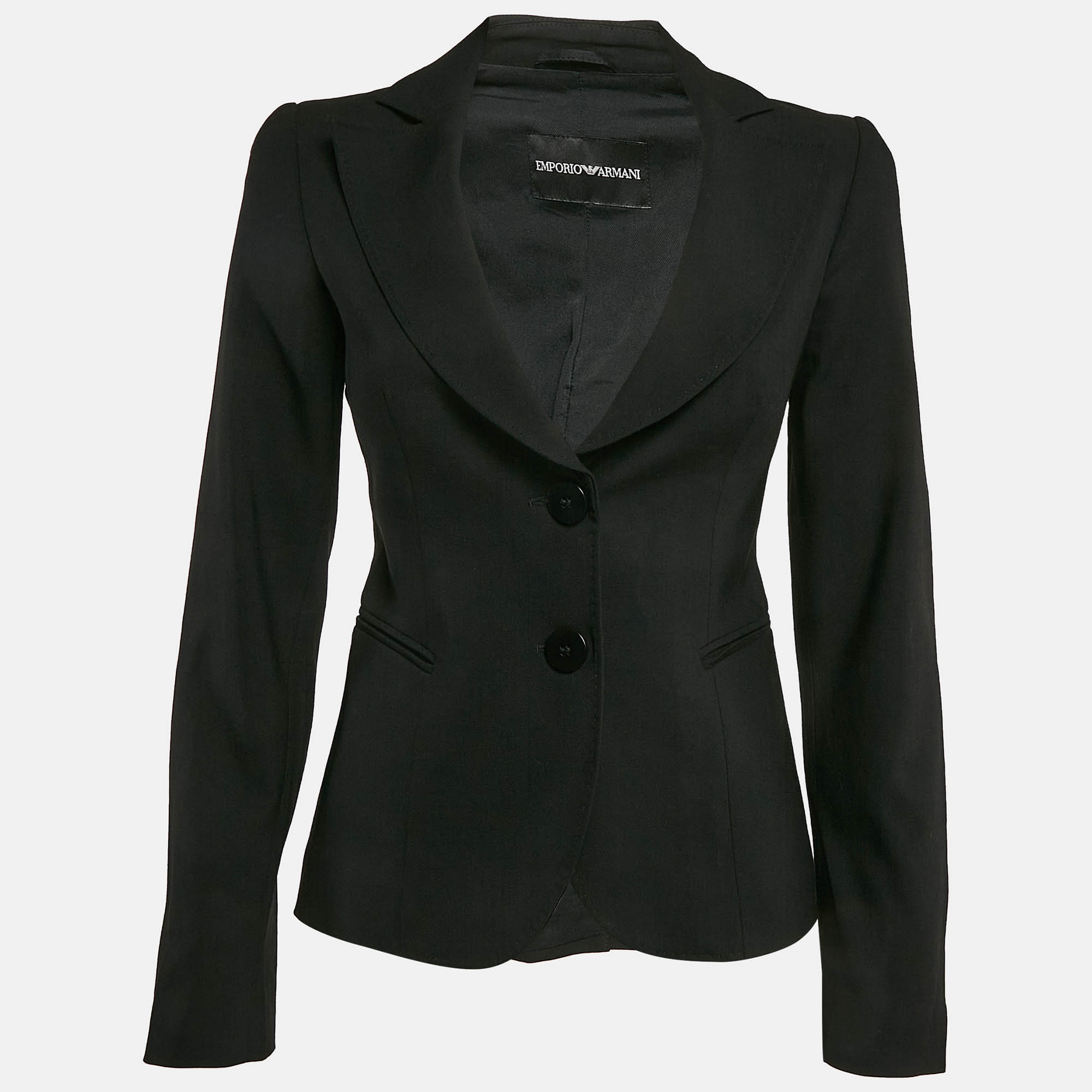 Pre Owned Emporio Armani Black Wool Blend Tailored Blazer S