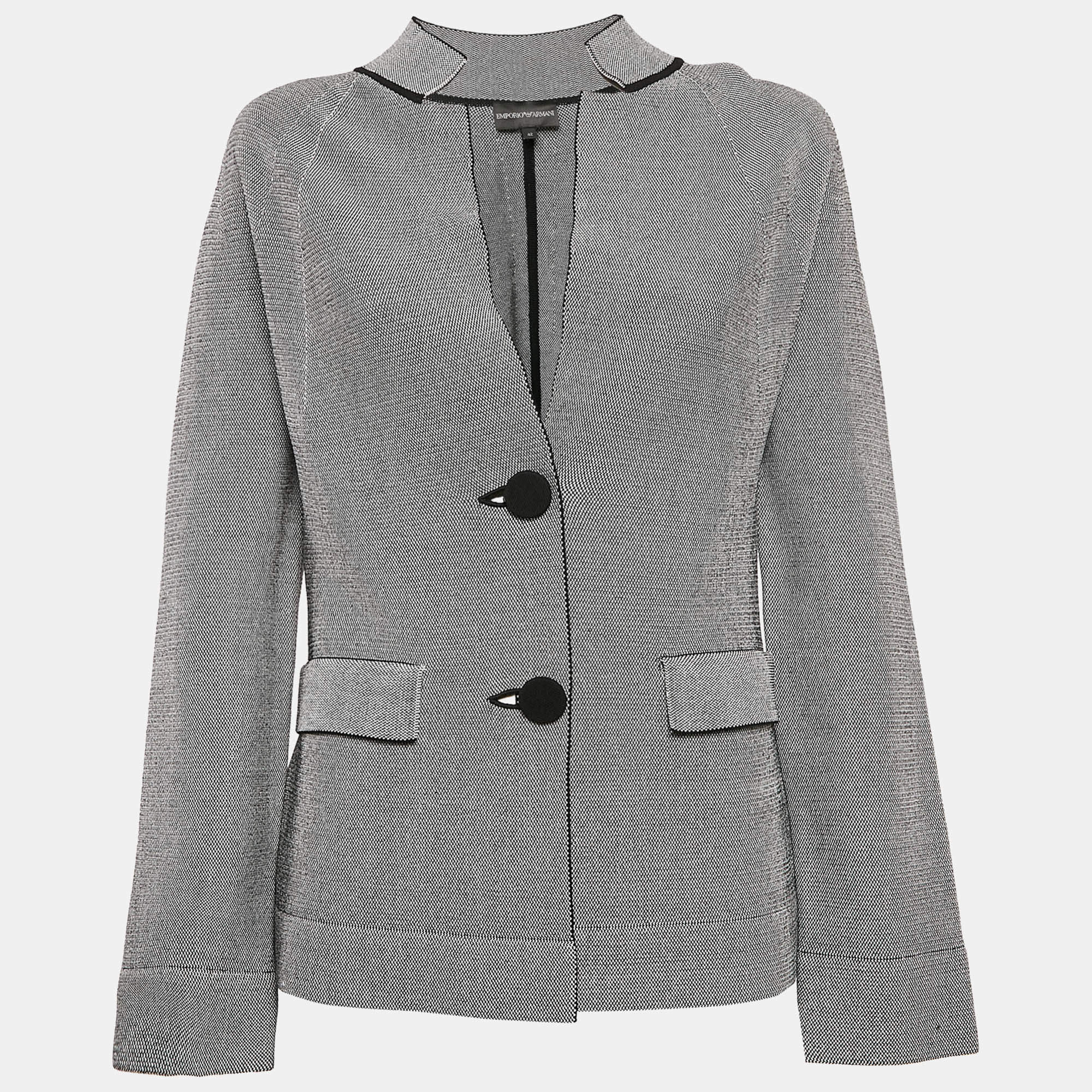 Armani Black/White Knit Button Front Jacket M