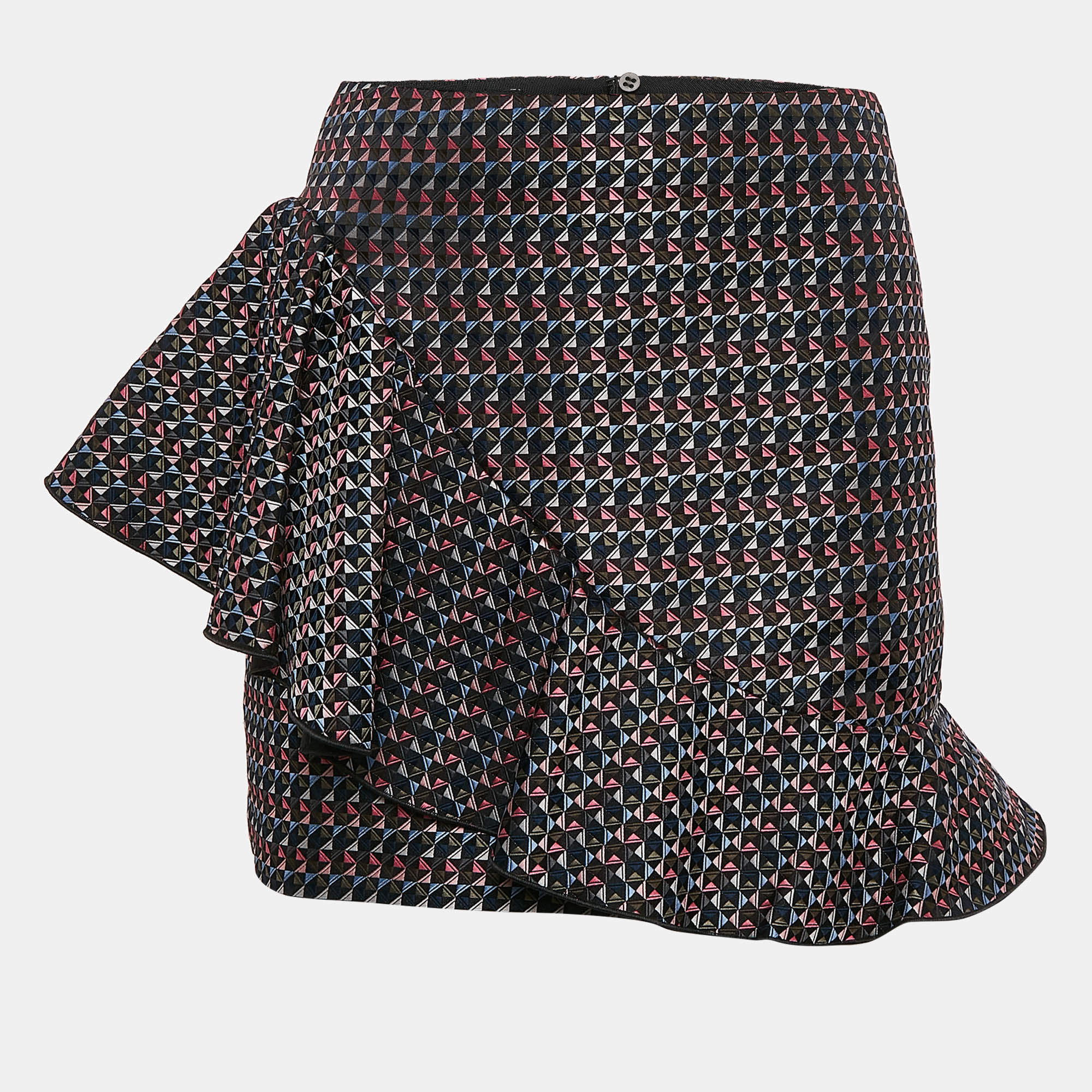 Emporio Armani Multicolor Geometric Jacquard Ruffled Mini Skirt S