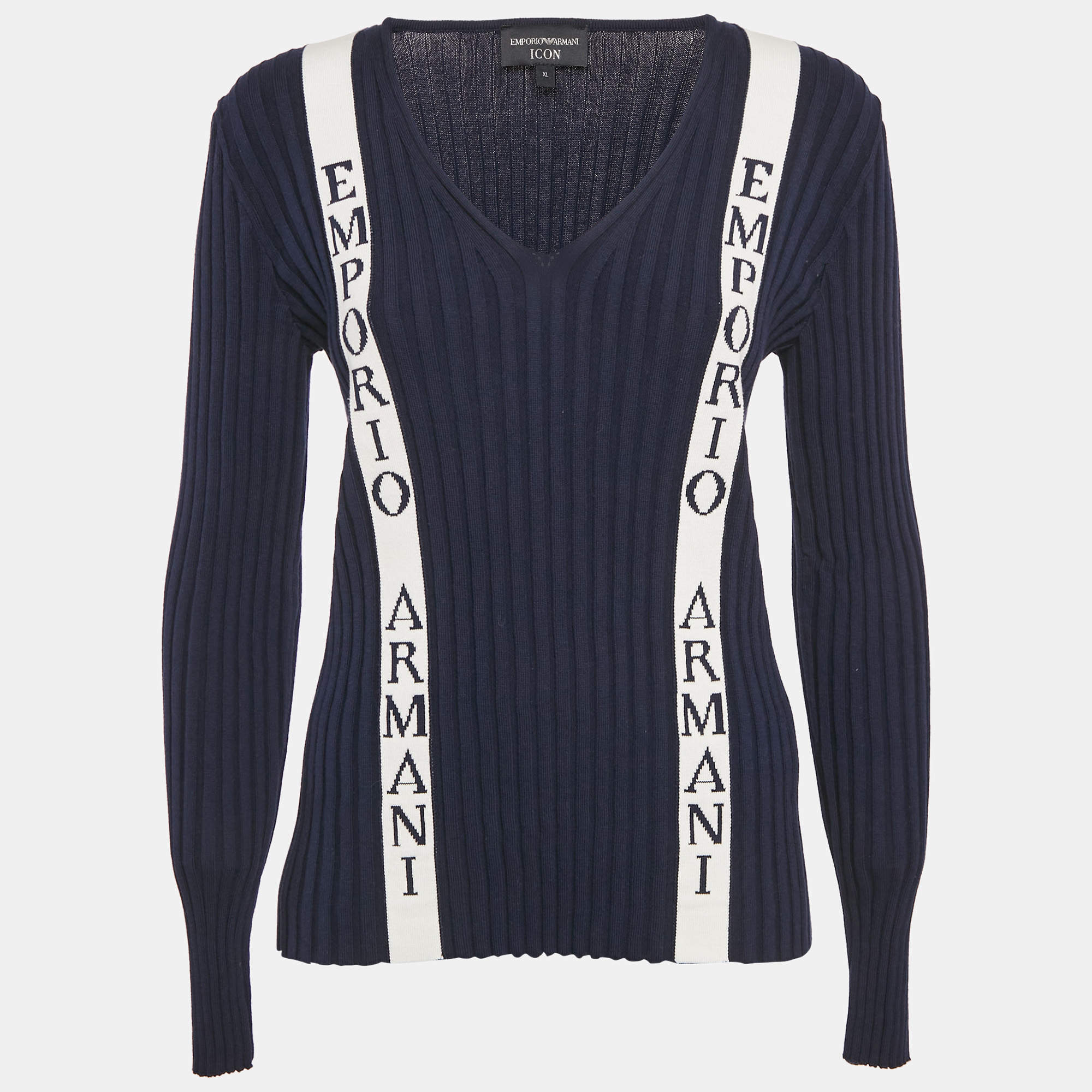 Emporio Armani Icon Navy Blue Logo Cotton Knit Jumper XL