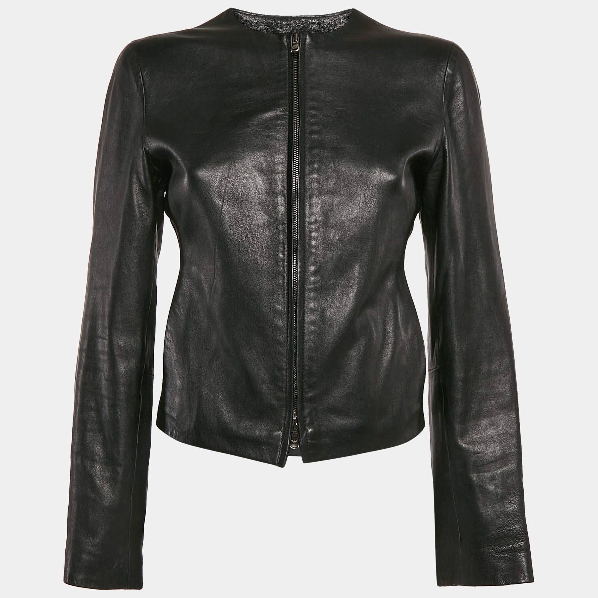 Emporio Armani Black Leather Cut-Out Detail Jacket S