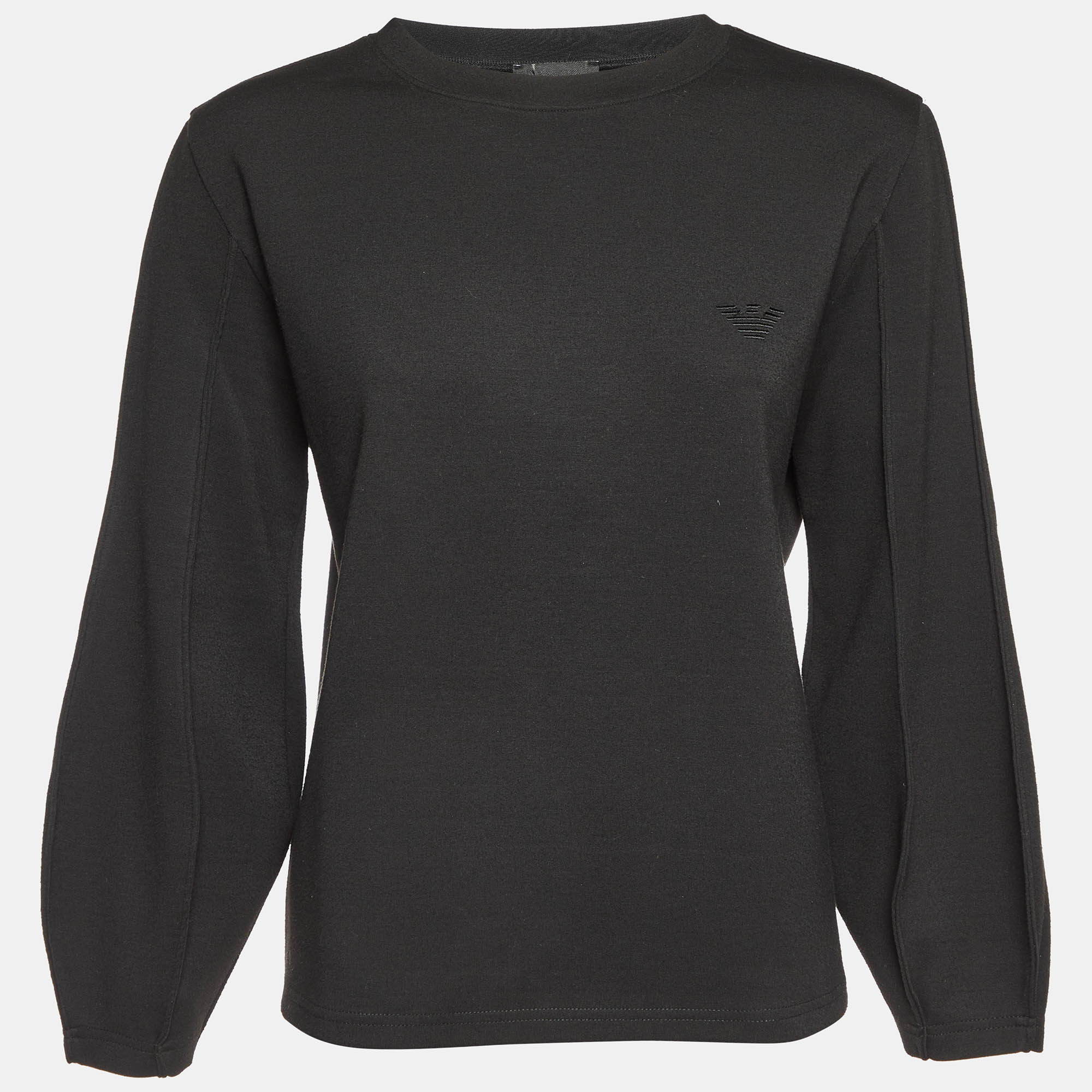 Pre Owned Emporio Armani Black Jersey Crew Neck Jumper M 