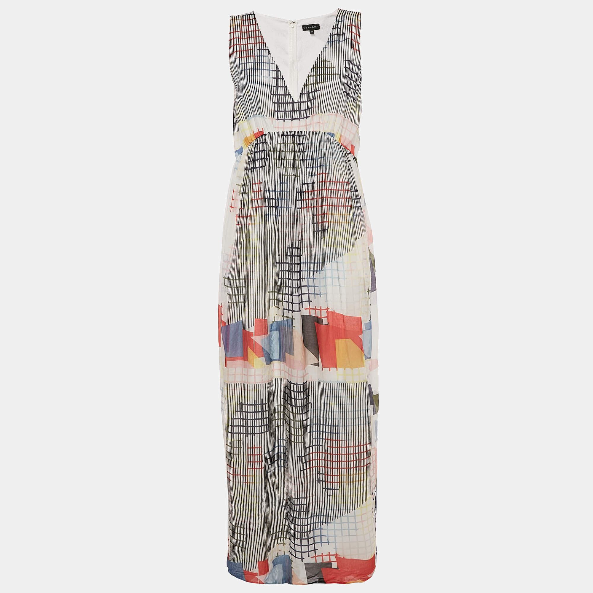 Pre Owned Emporio Armani Multicolor Printed Cotton Blend Sleeveless Maxi Dress L
