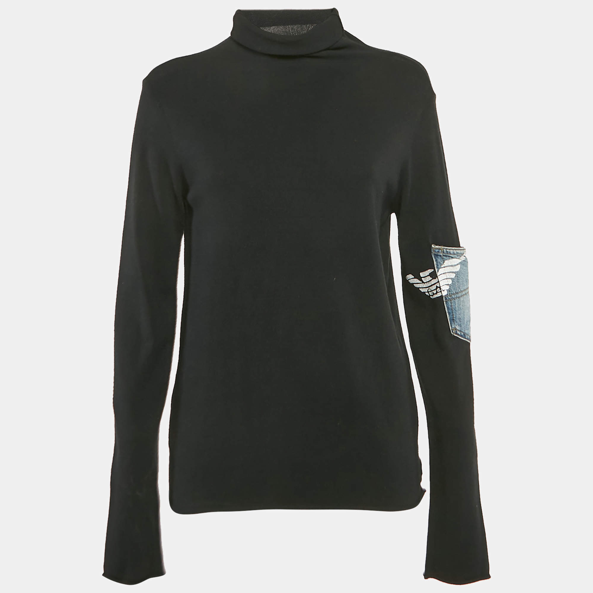 Pre Owned Emporio Armani Black Turtleneck Pocket Detail Long Sleeve Pullover L